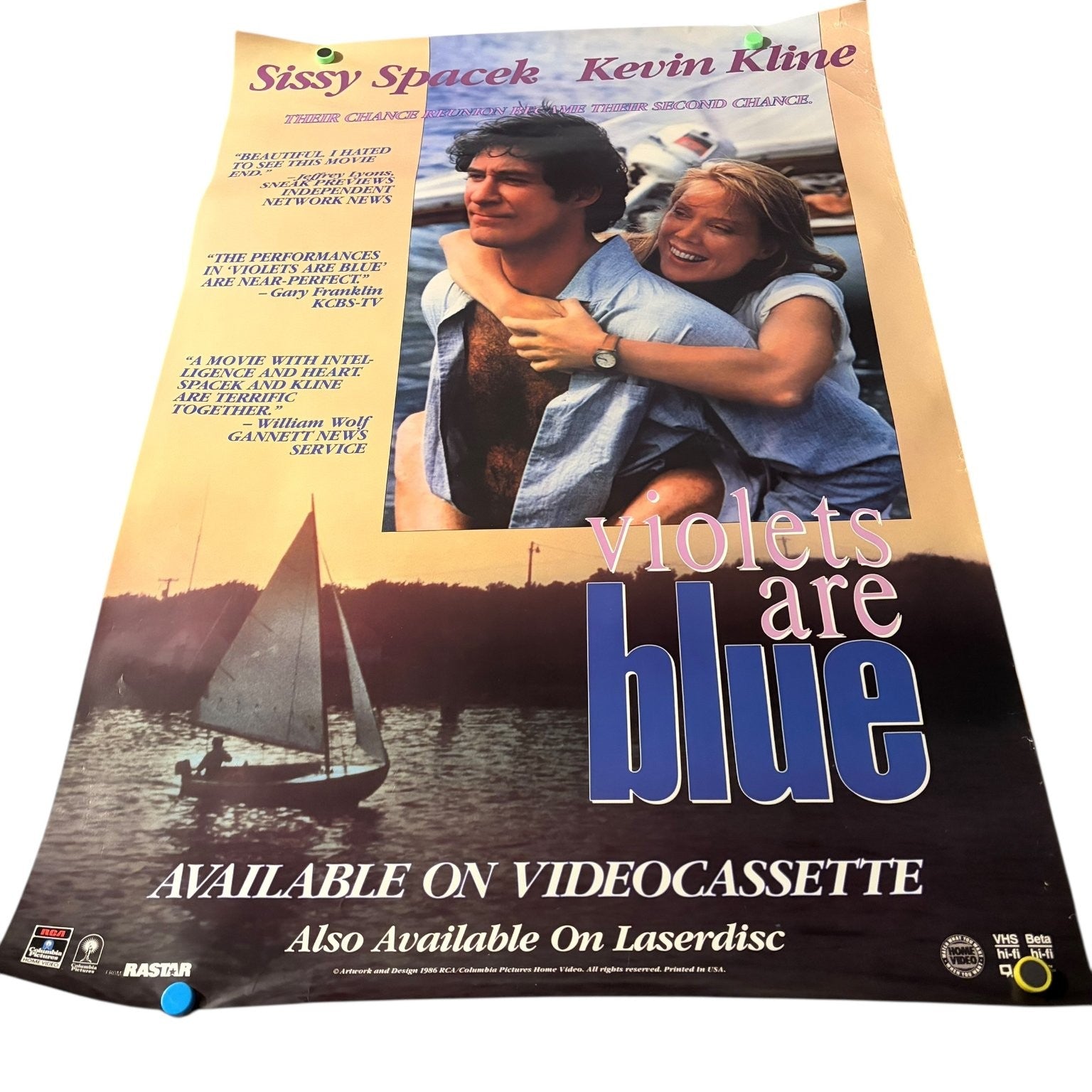 Vintage Violets Are Blue 1986 Video Store Movie Poster Sissy Spacek Kevin Kline