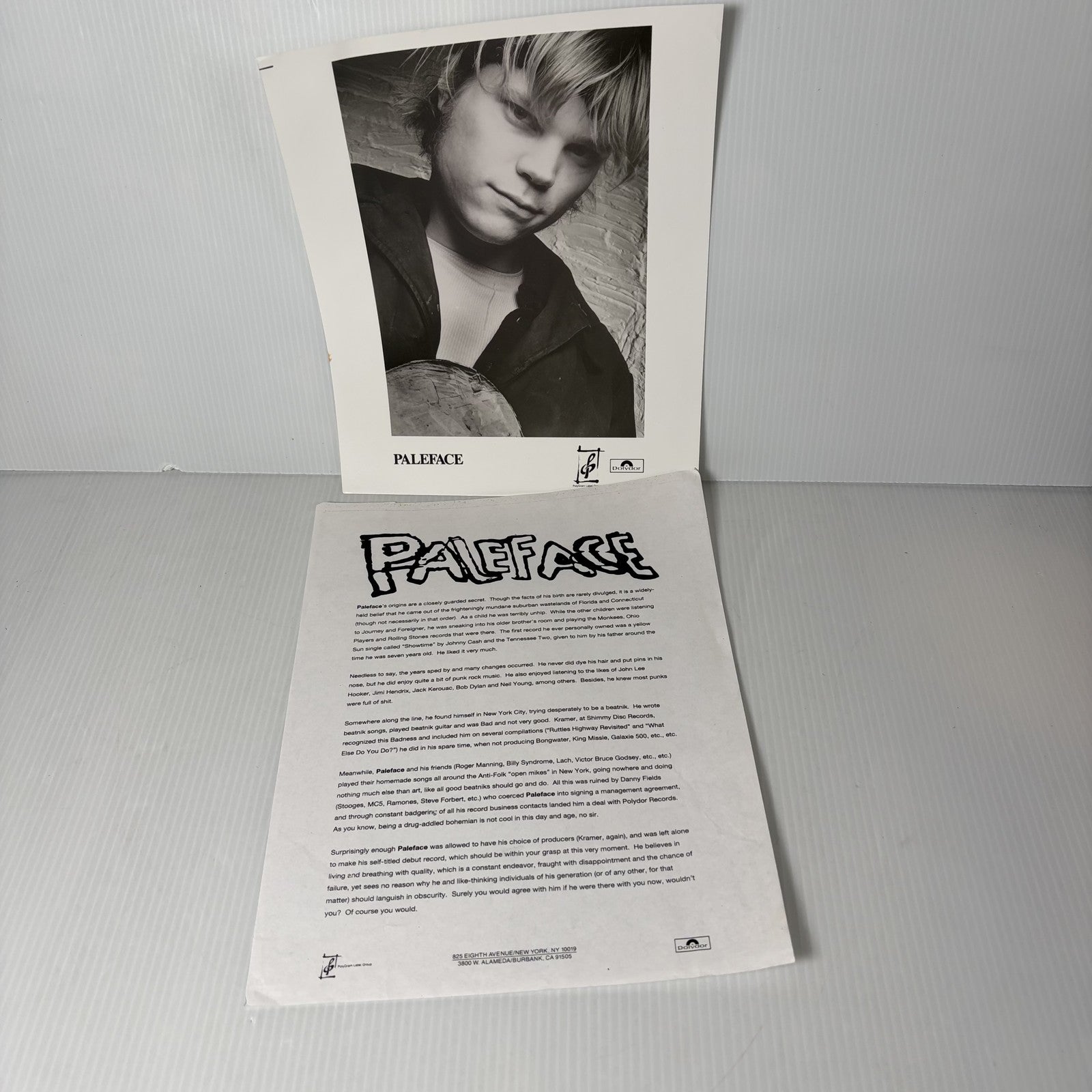 Paleface Vintage 1990s Polydor Records Press Kit Photo Biography Folk Punk