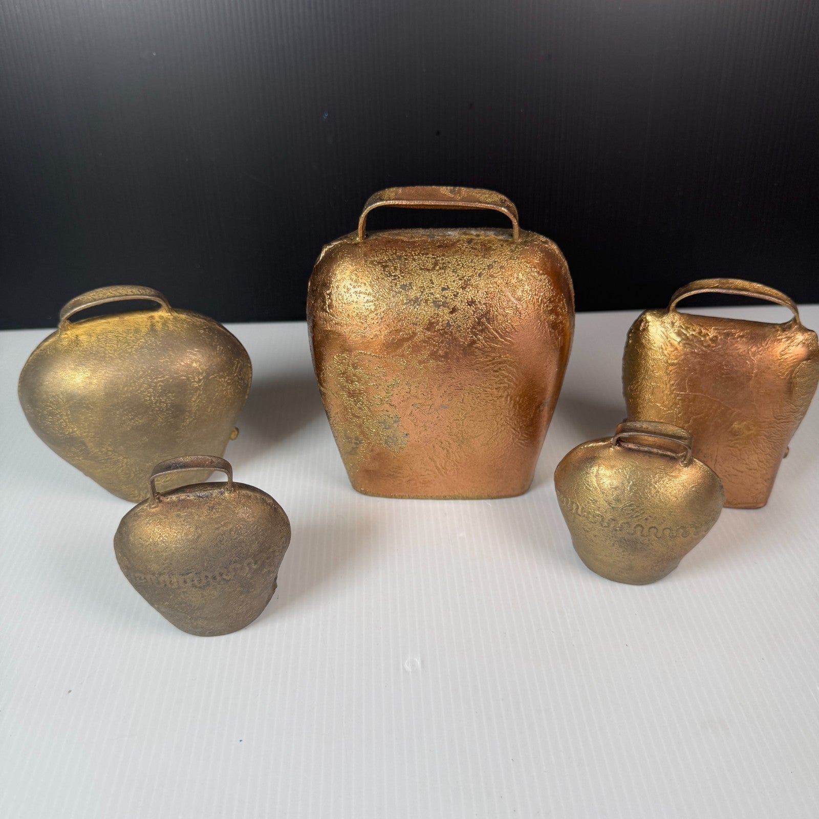 Vintage Lot of 5 Swiss & West Germany Brass Cowbells (No Clappers)