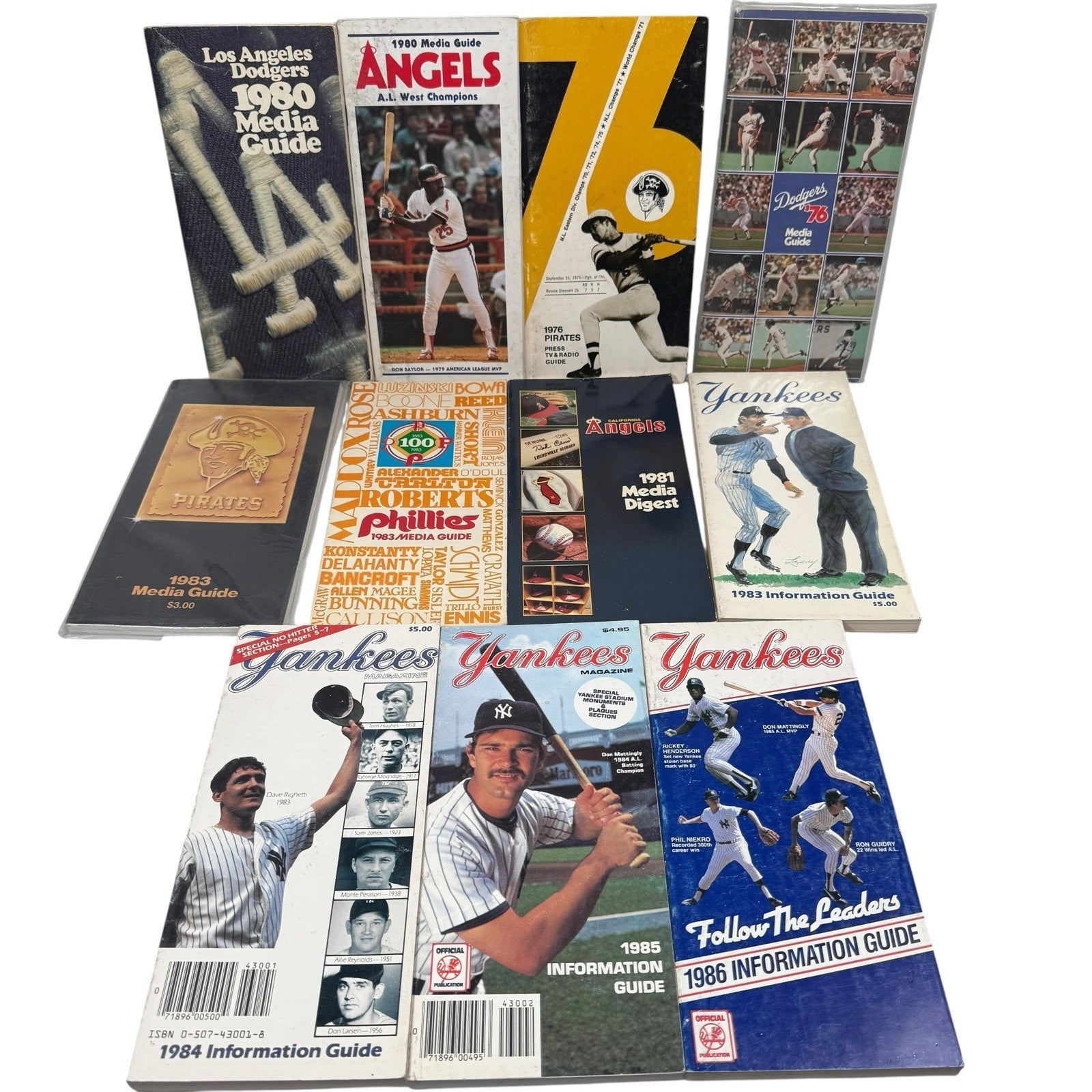 Lot Of 11 Baseball Media Guides 1970s-1980s Yankees, Pirates, Dodgers & More