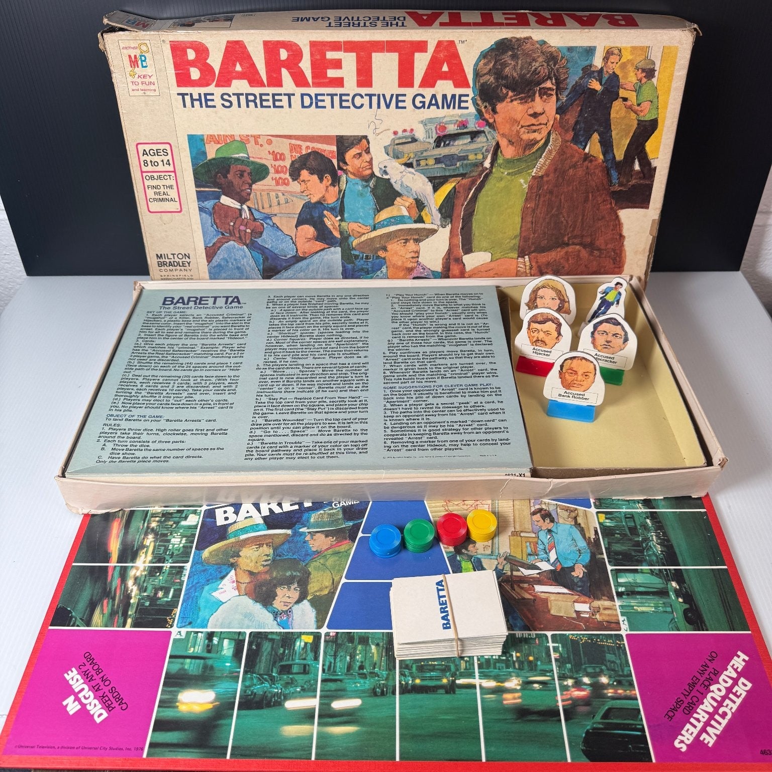 Baretta Milton Bradley Board Game Complete 2-4 Players Ages 8-14 Detective 1976