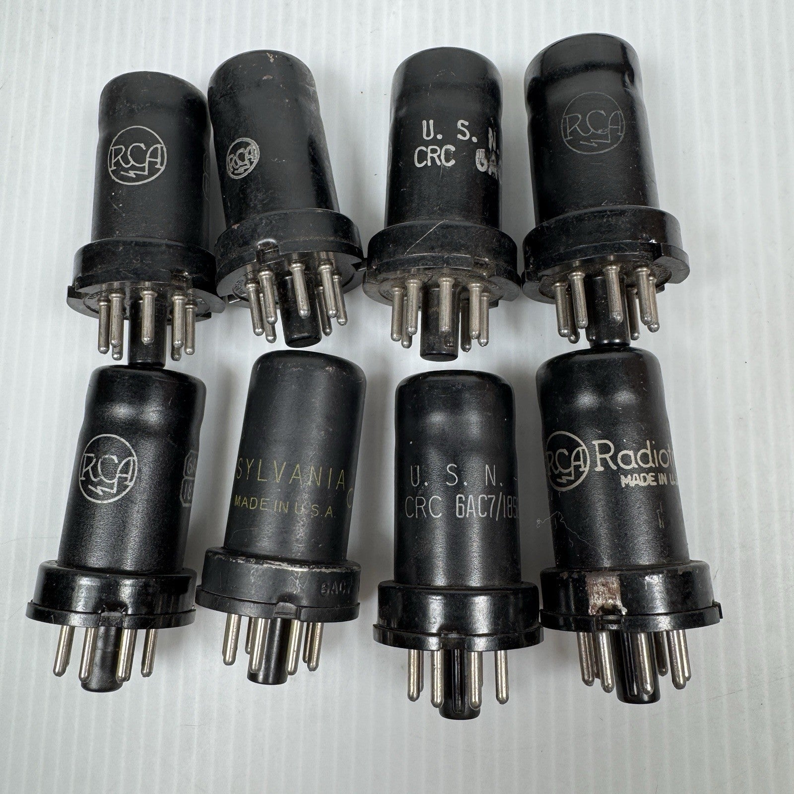 Mixed Lot Of 8 6AC7 Tubes RCA, Sylvania, US Navy CRC Untested Read