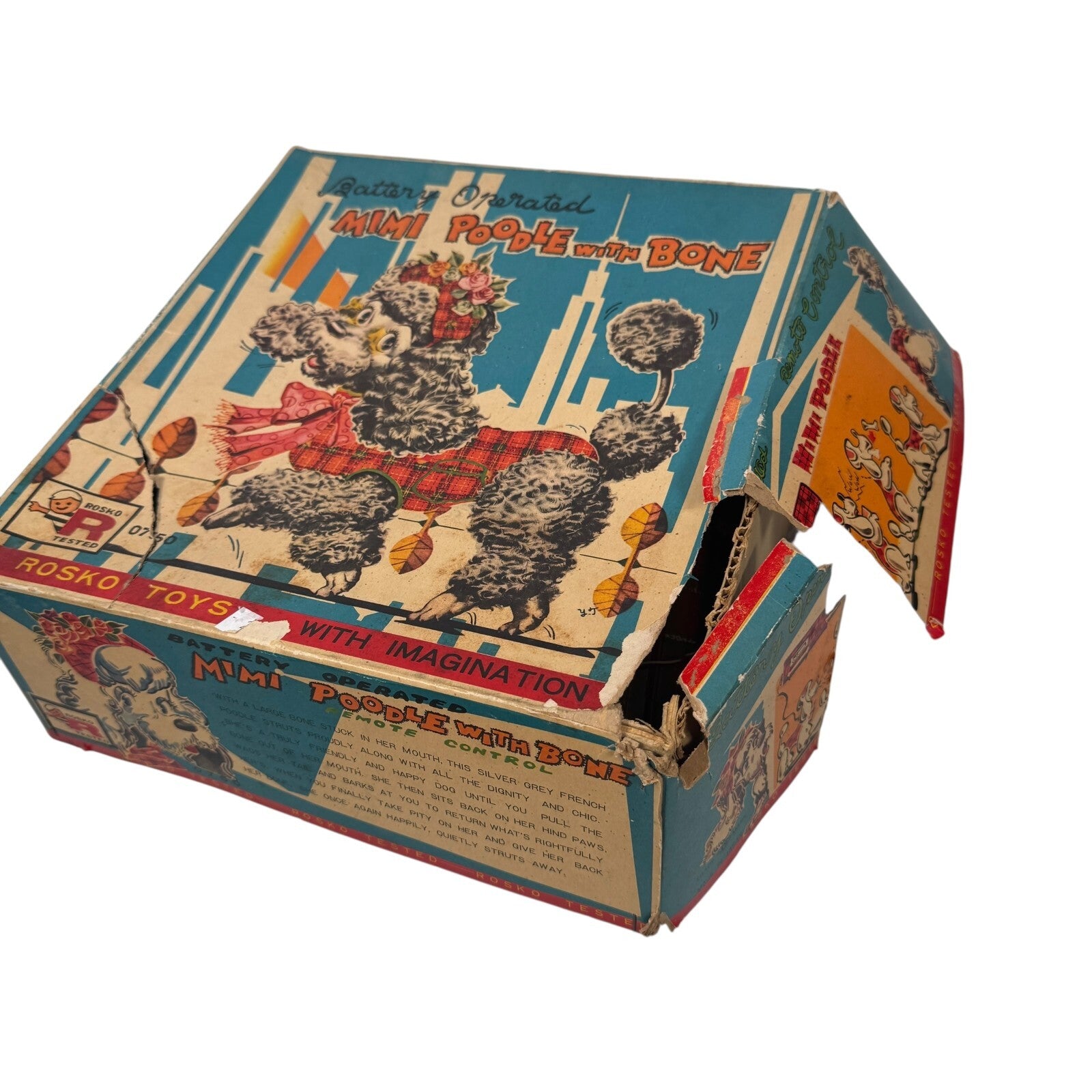 VTG 1960s Rosko Japan Battery Operated Mimi Poodle Toy W/ Bone (Read Desc)