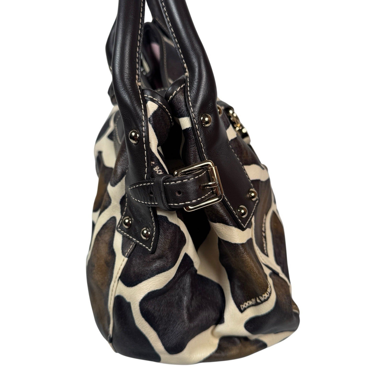 Dooney & Bourke Giraffe Print Leather Satchel Handbag Purse W/ Duck Hook & Loop