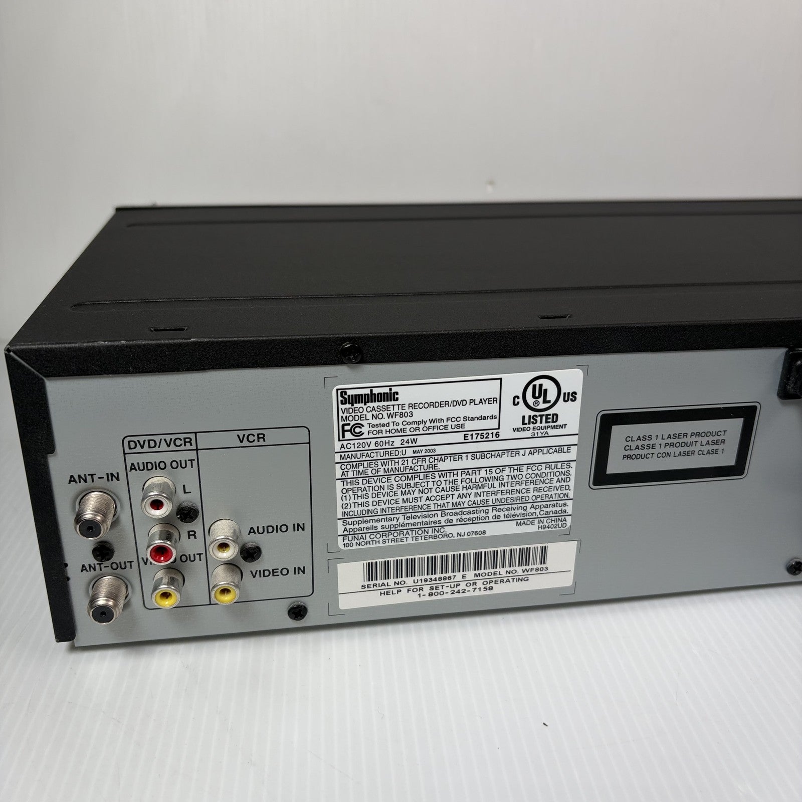 Symphonic WF805 VCR/DVD Combo Player VHS Hi-Fi 4 Head Recorder MP3 Dolby Digital