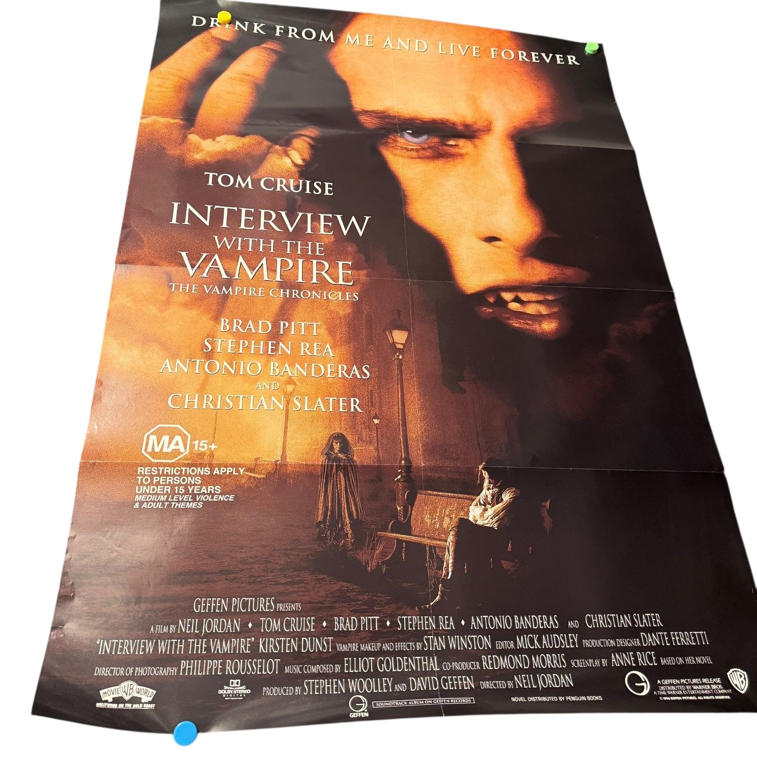 Vintage Interview With The Vampire 1994 One Sheet Movie Poster 27x40 Cruise Pitt
