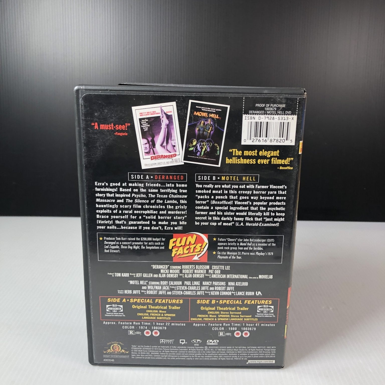 Deranged Motel Hell DVD 1974 1980 Double Feature Horror Classic