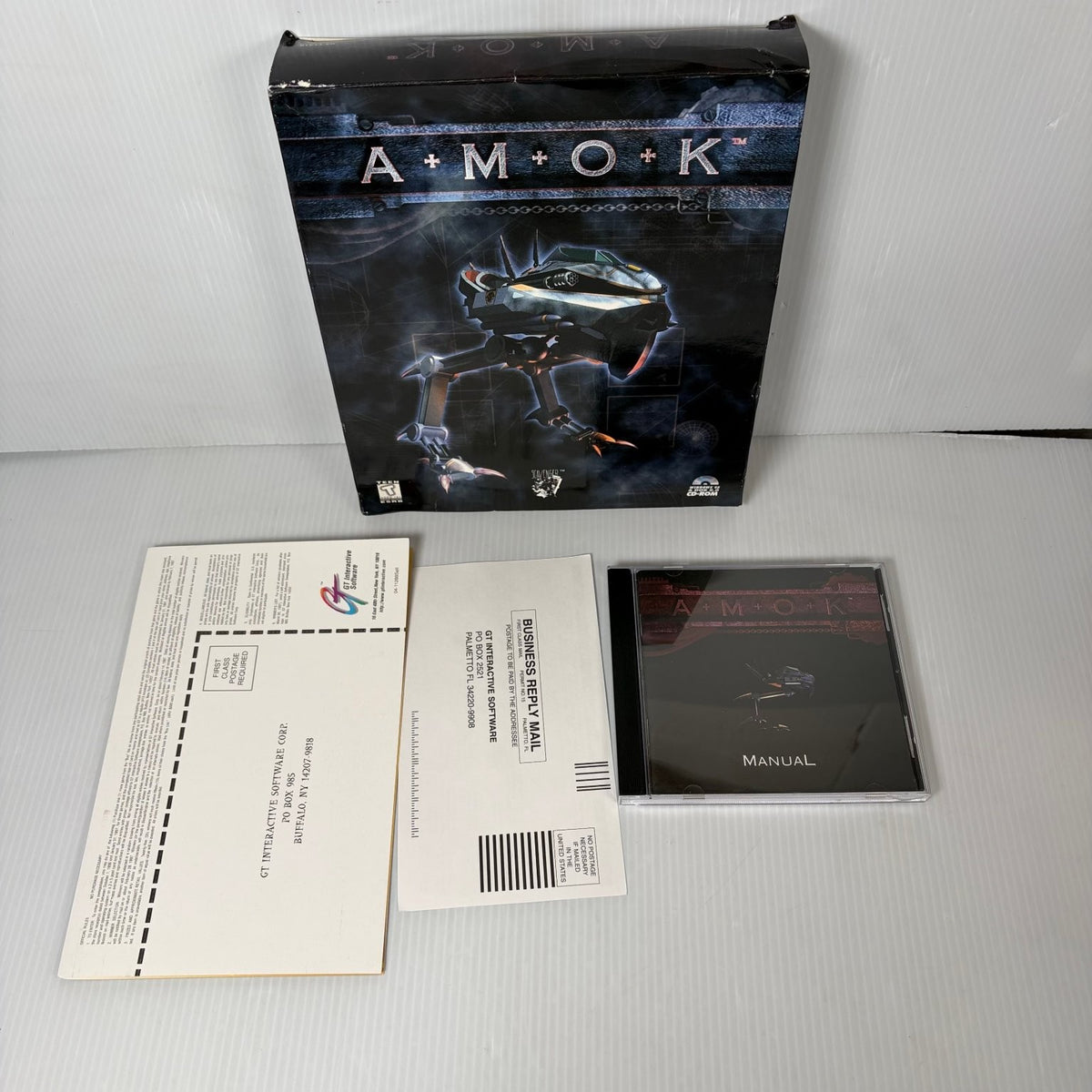 AMOK PC CD-ROM Big Box Video Game Action Shooter Mech Combat Complete