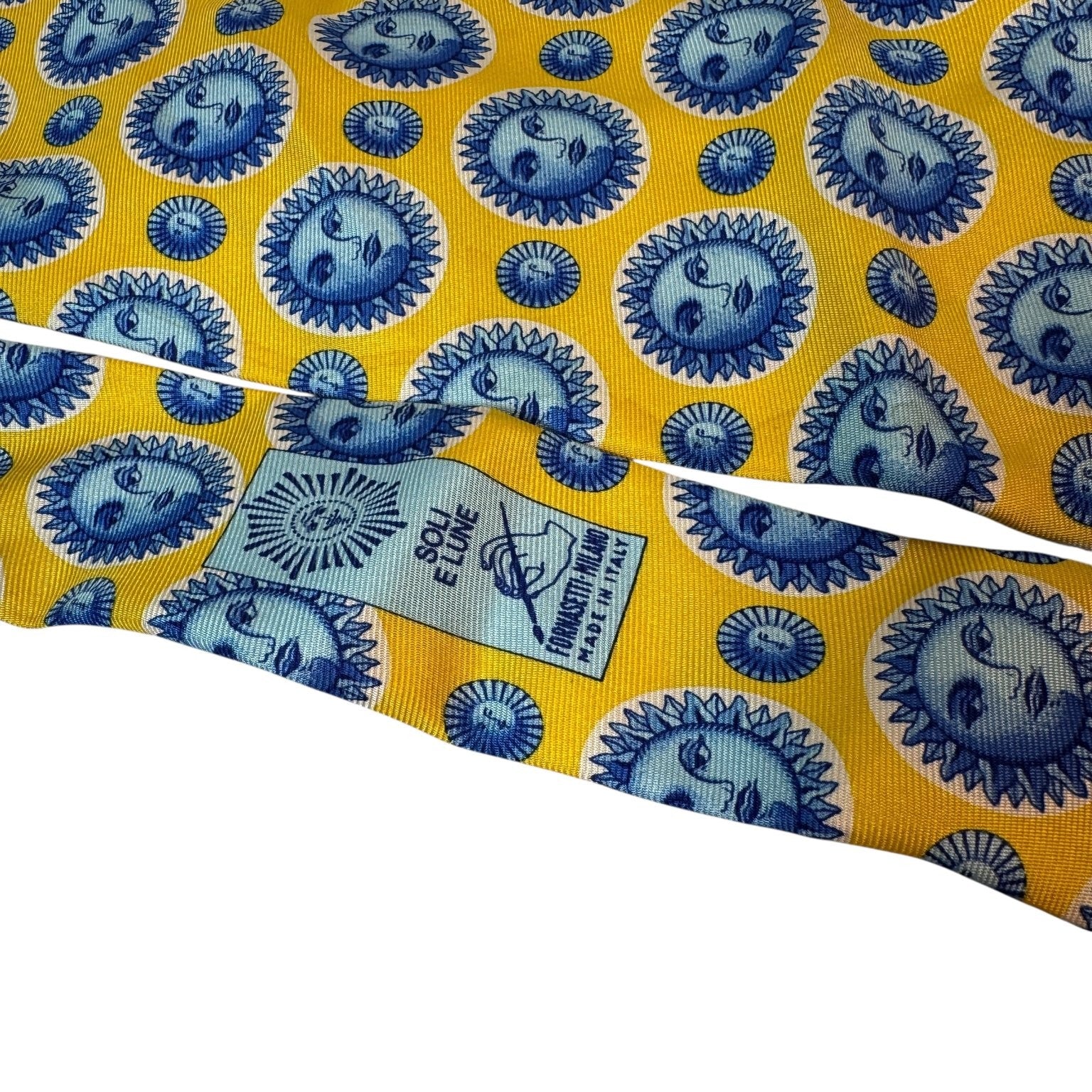 Fornasetti Men's Tie Yellow Soli E Lune Pattern Silk Milano Italy