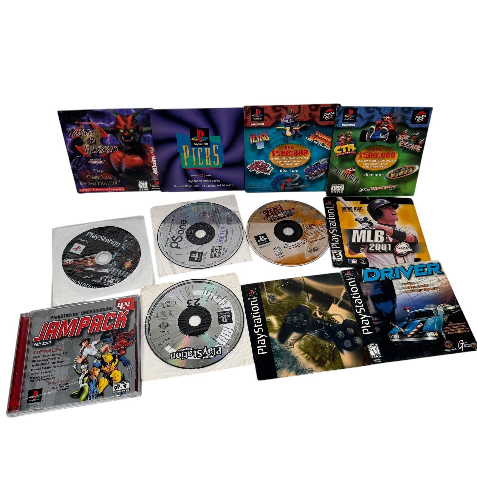 PS1 & PS2 Demo Disc Lot of 12 w/ Jade Cocoon Demo, Driver & More Scratches As Is