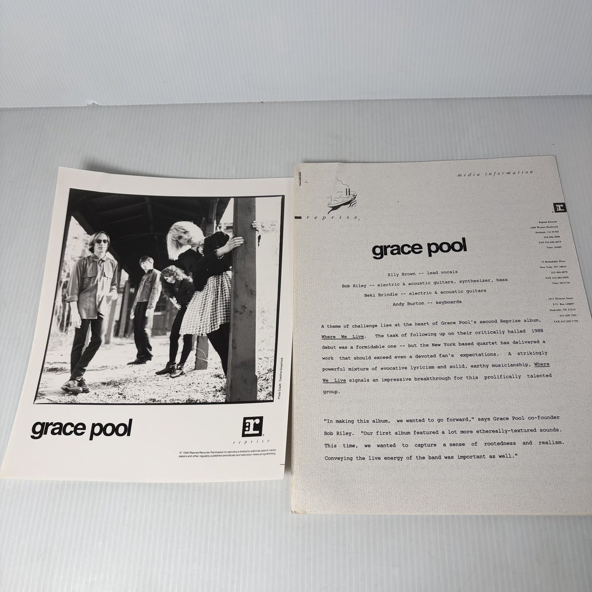 Grace Pool Band 1990 Reprise Records Press Photo & Media Information Sheet Rock
