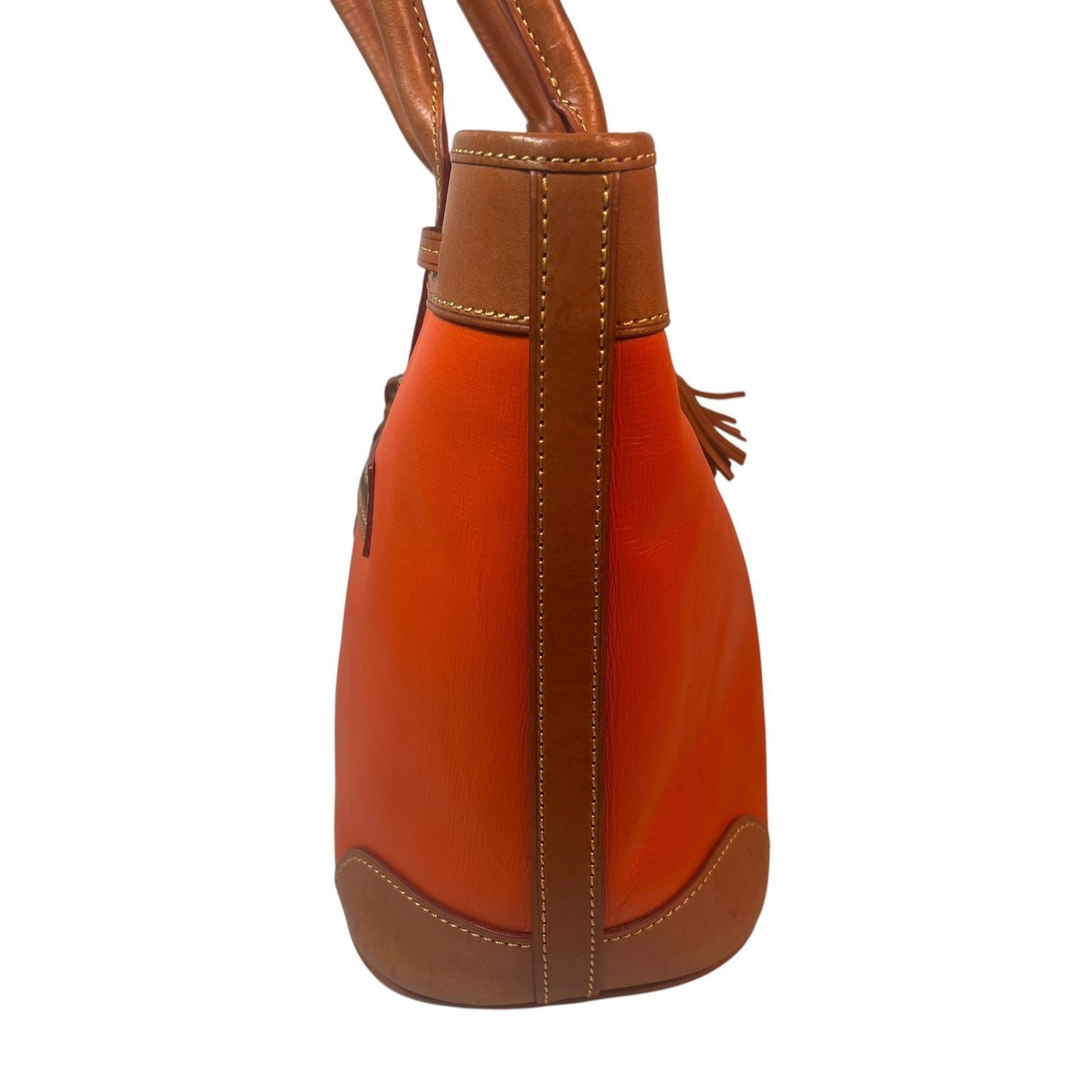 Vintage Dooney & Bourke Tote Bag Purse Saffiano Tassel Orange with Green Wallet