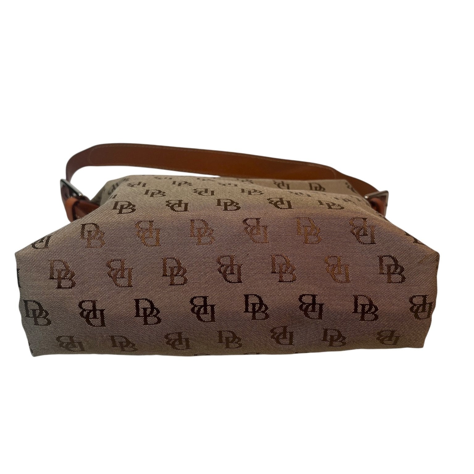 Dooney & Bourke Women's Monogram DB Logo Canvas Brown Shoulder Bag Leather Strap
