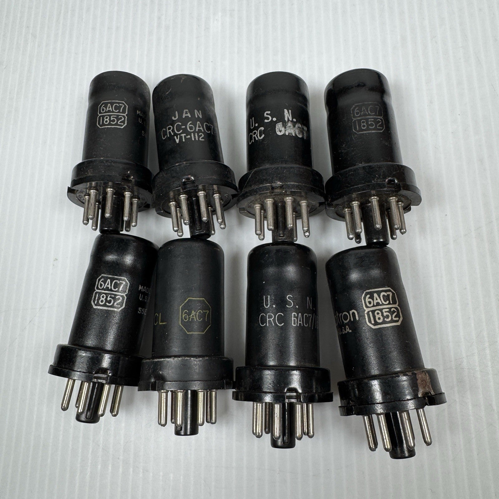 Mixed Lot Of 8 6AC7 Tubes RCA, Sylvania, US Navy CRC Untested Read