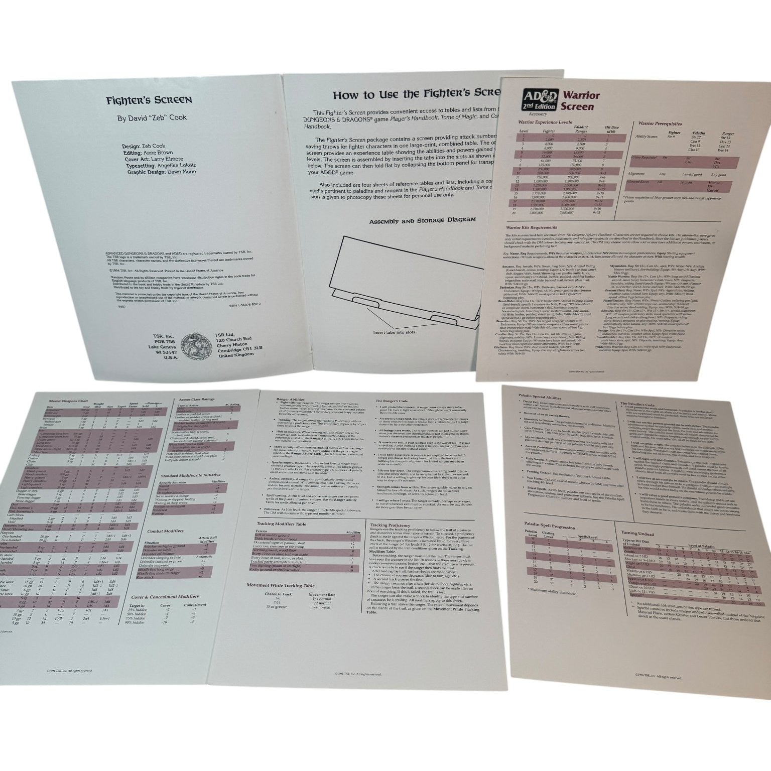 Dungeons & Dragons Fighter's Screen Advanced 2nd Edition 1994 TSR