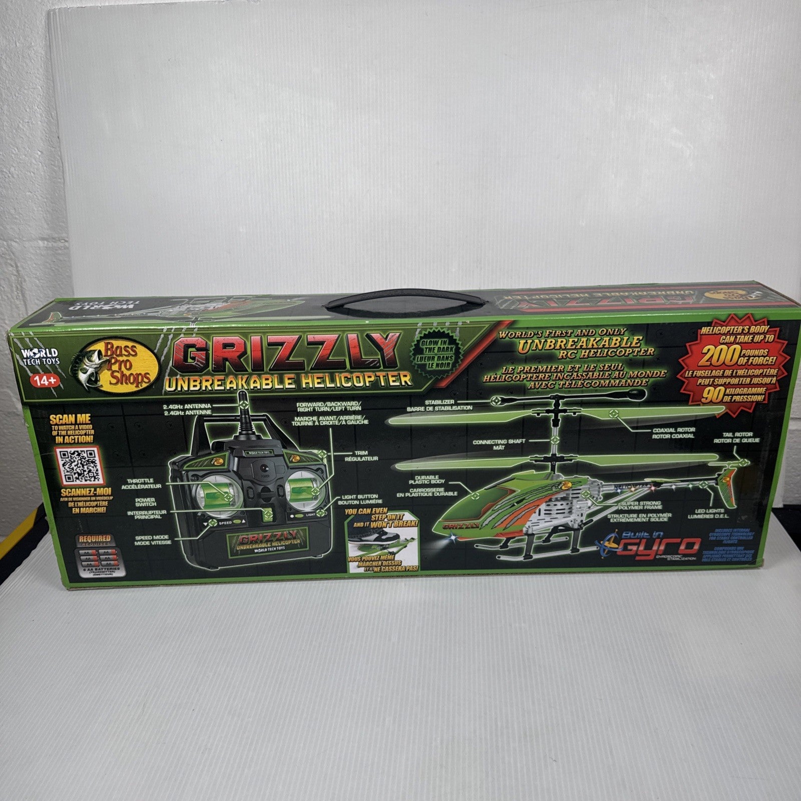Grizzly Remote Control Unbreakable Helicopter World Tech Toys Glow In The Dark