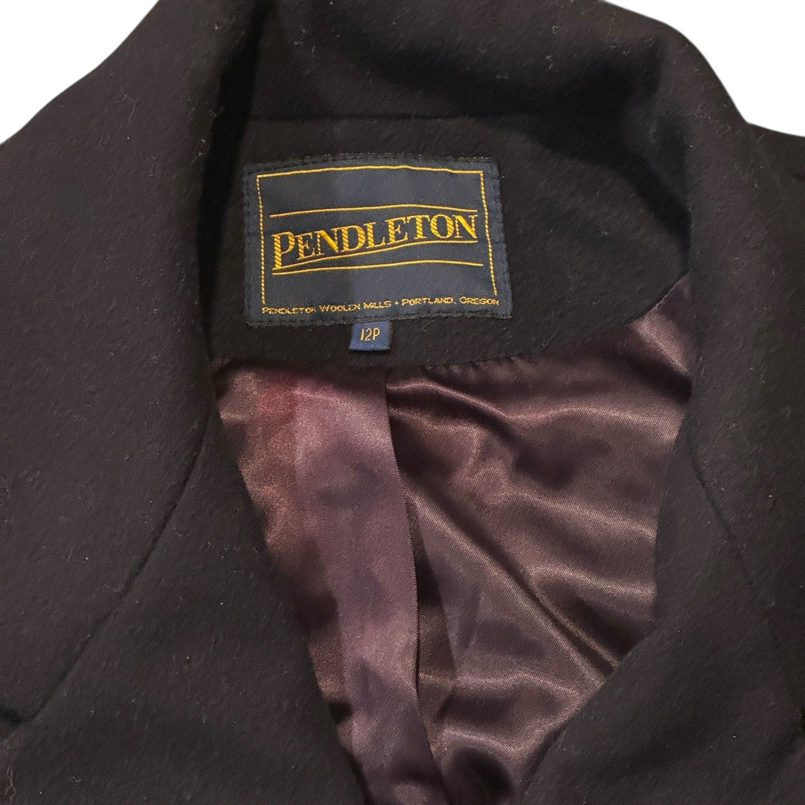 Pendleton Women’s Wool Trench Coat Double Breasted Petit Size 12p Navy