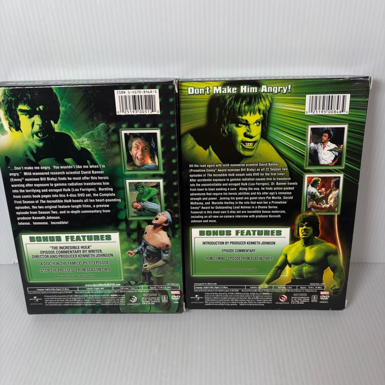 The Incredible Hulk Seasons 1 & 2 DVD Bill Bixby Lou Ferrigno Marvel TV Show