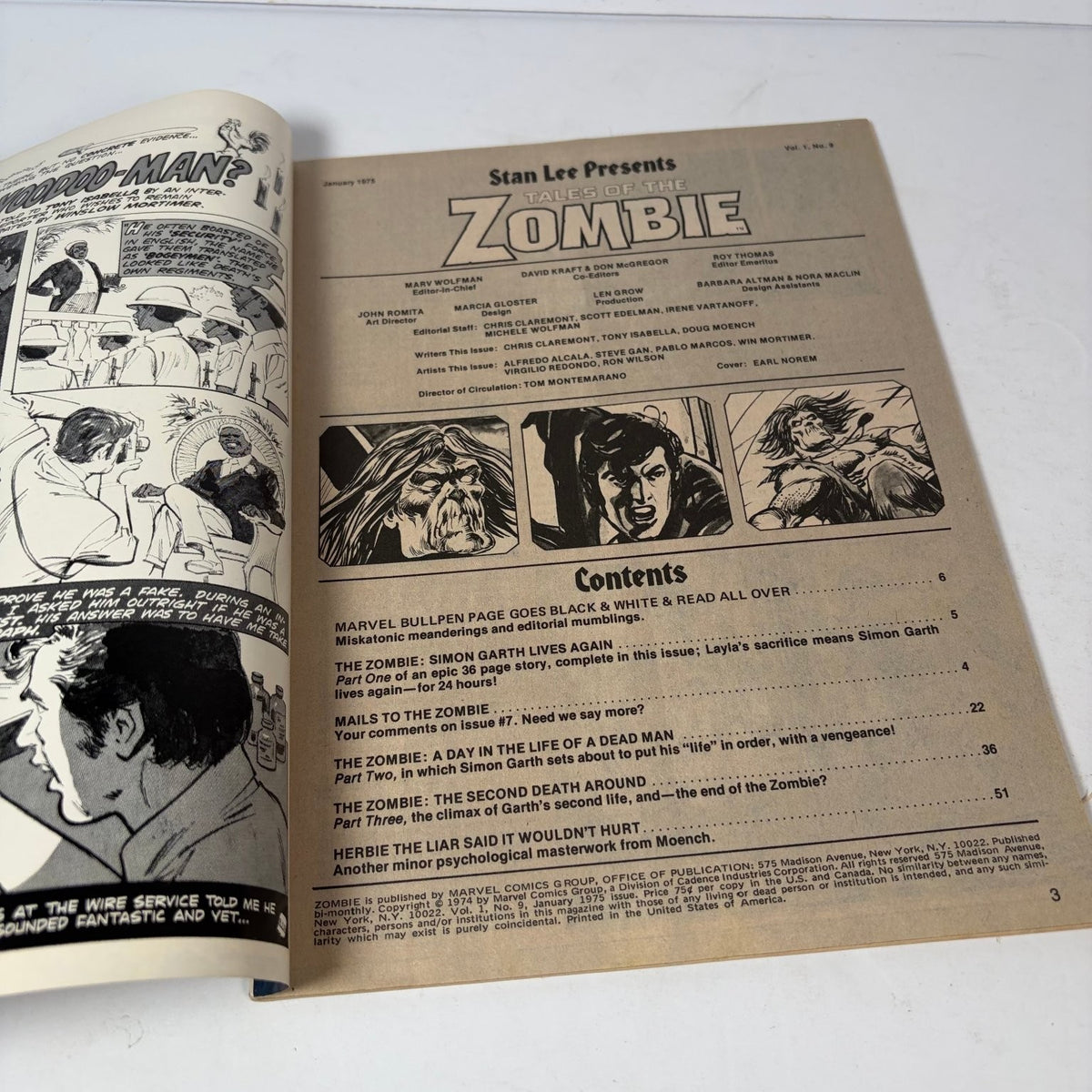 Tales of the Zombie Magazine #9 January 1975 Simon Garth Marvel Horror Comic