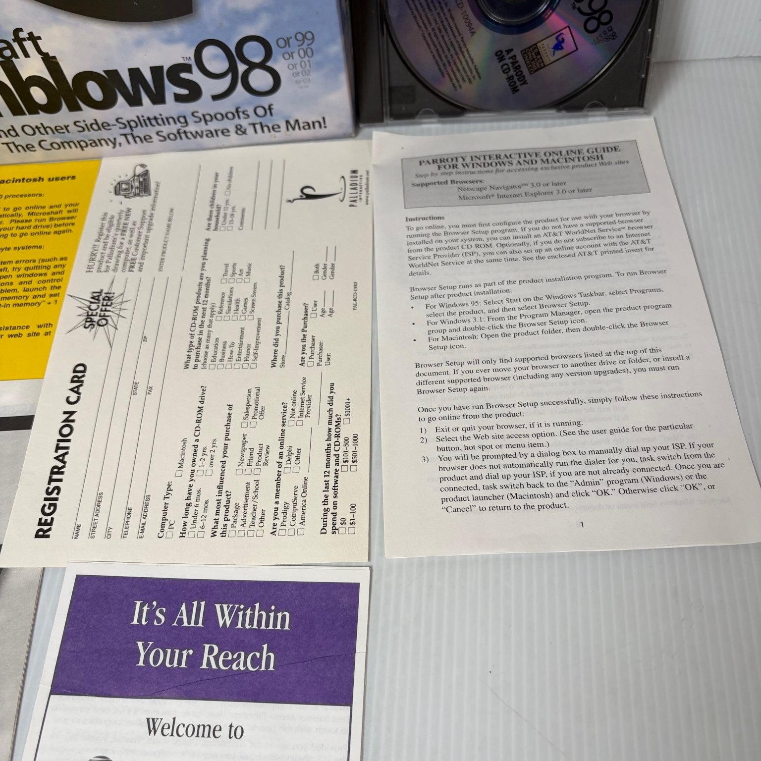 Microshaft Winblows 98 Big Box PC Parody CD-ROM Mac Video Game Retro Complete