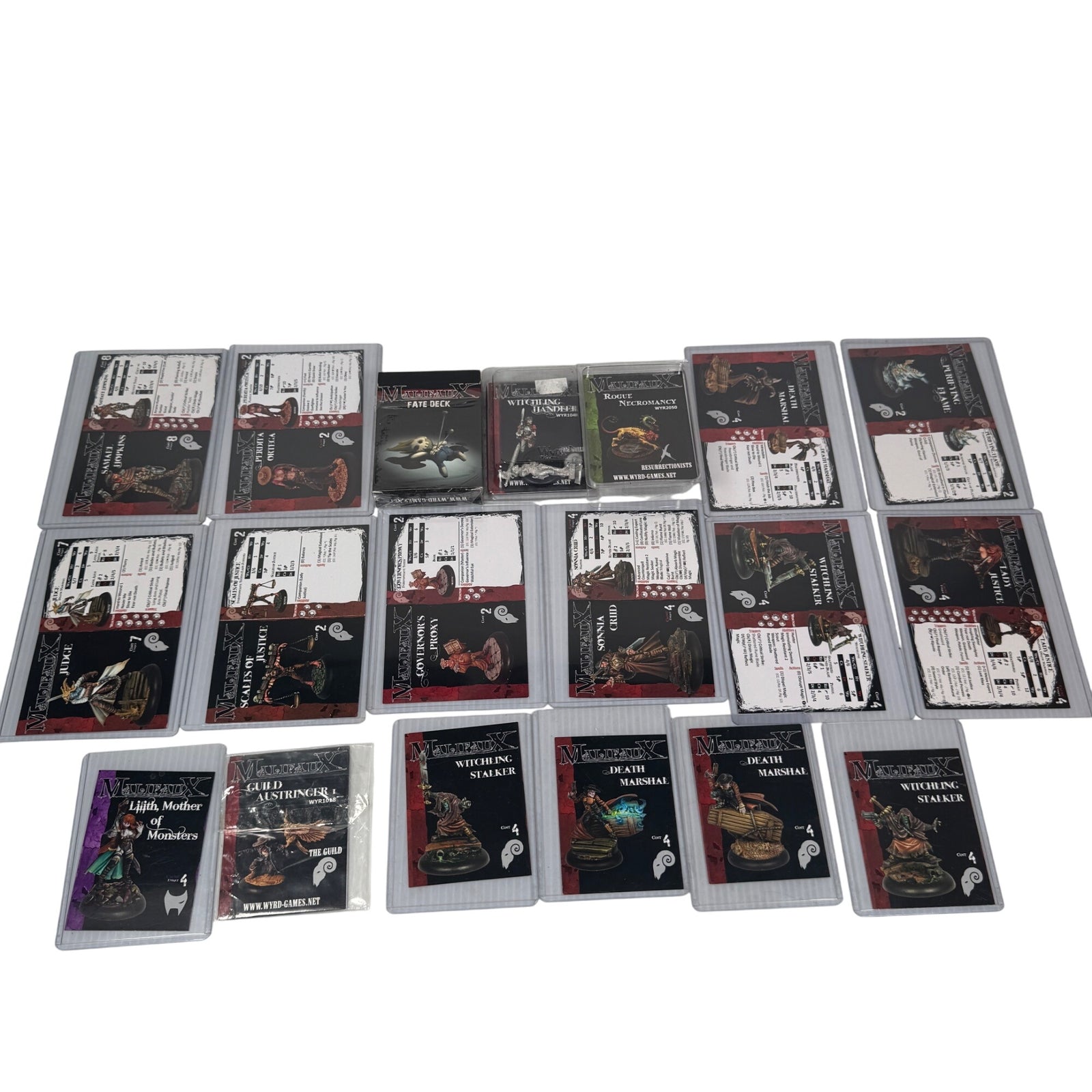 Wyrd Malifaux RPG Miniatures Game Lot Fate Deck, Character Cards & Metal Minis