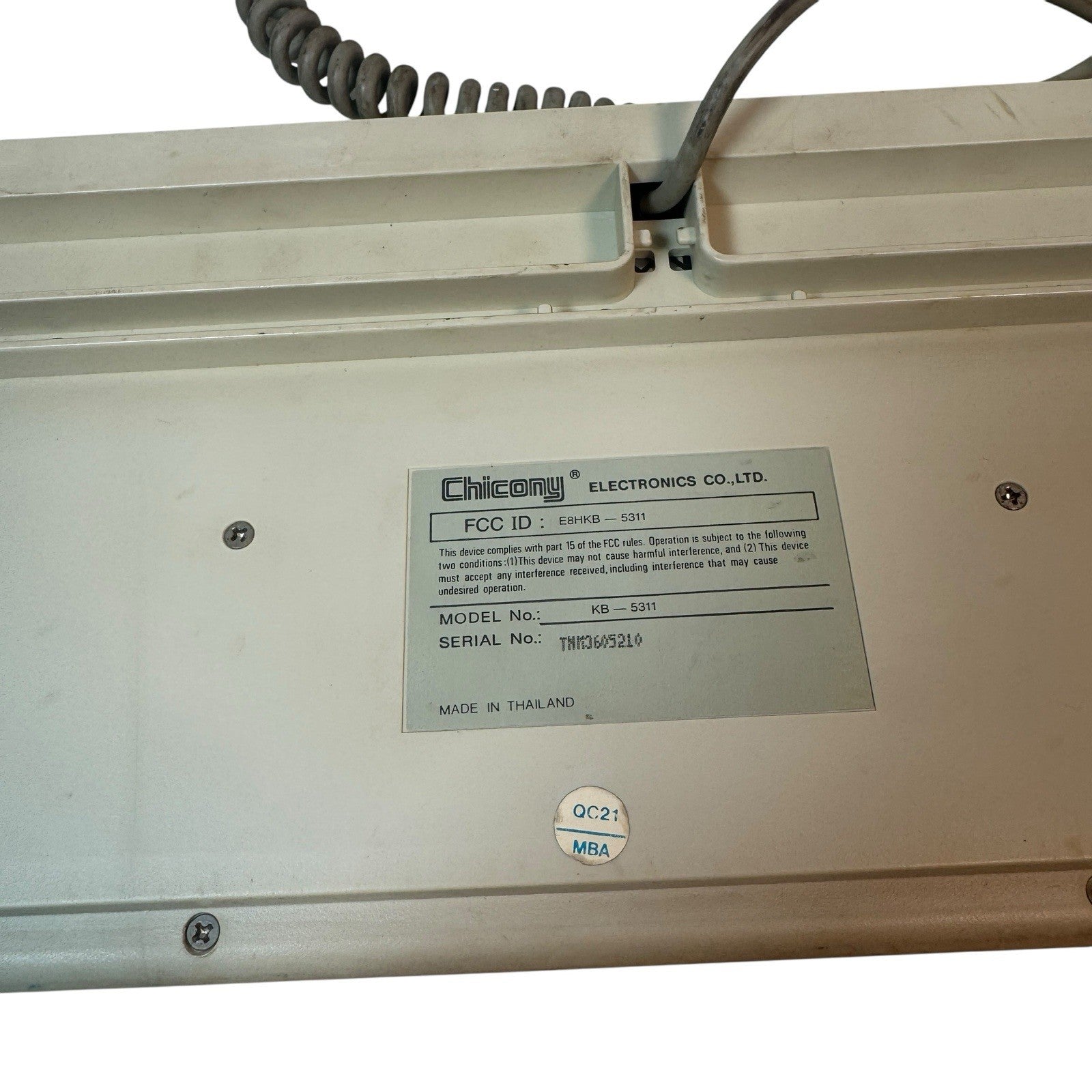 Vintage Chicony KB-5311 Mechanical Keyboard Coiled Cable Thailand