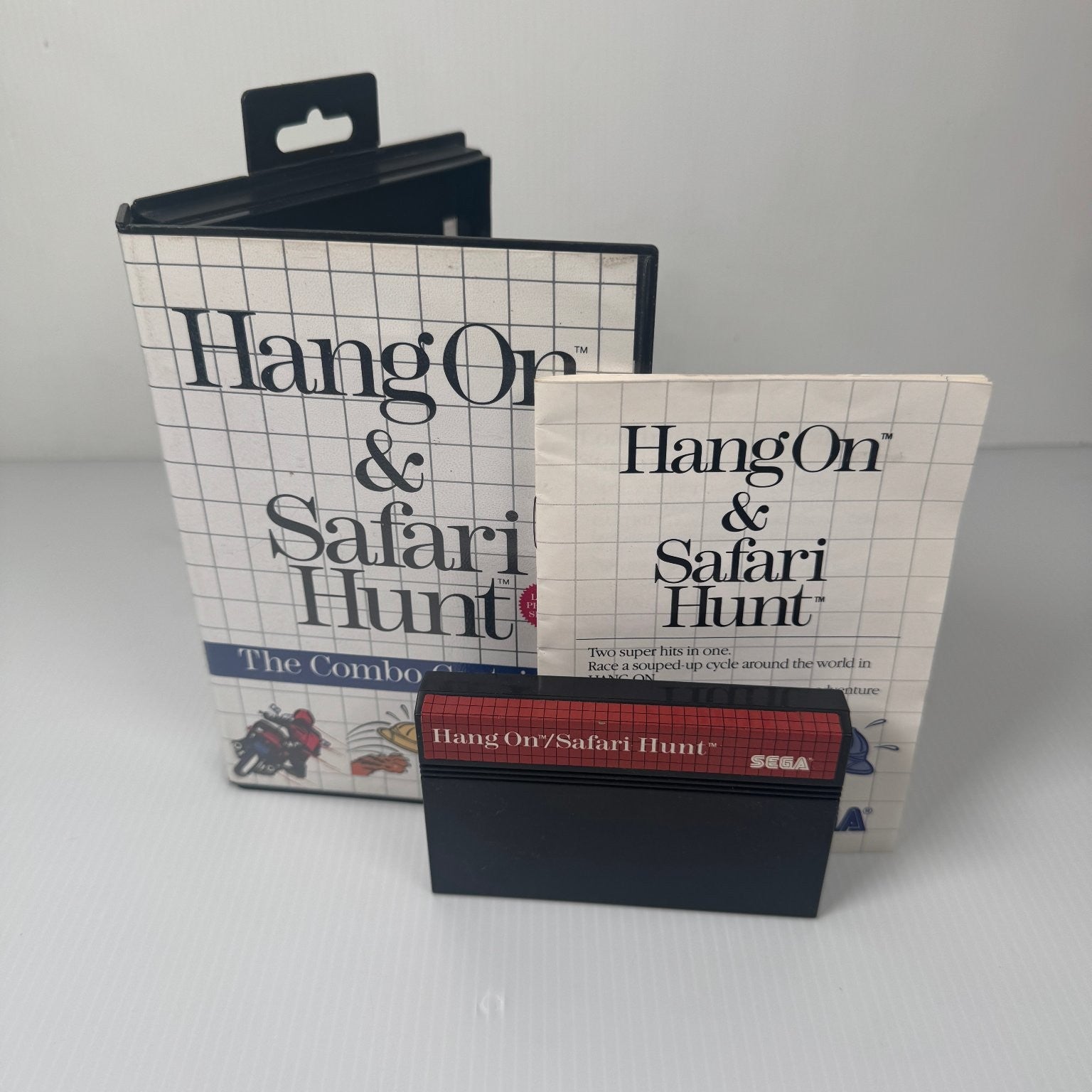 Hang On & Safari Hunt Combo Cartridge Sega Master System Video Game Complete CIB
