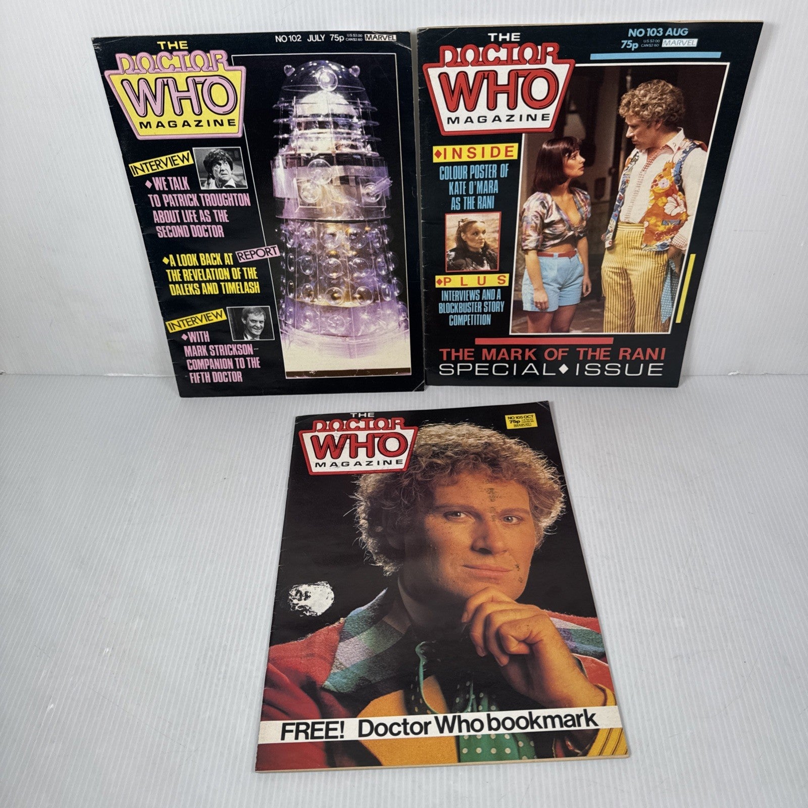 Vintage Doctor Who Magazine Backissues 102, 103, 105 By Marvel UK 1985