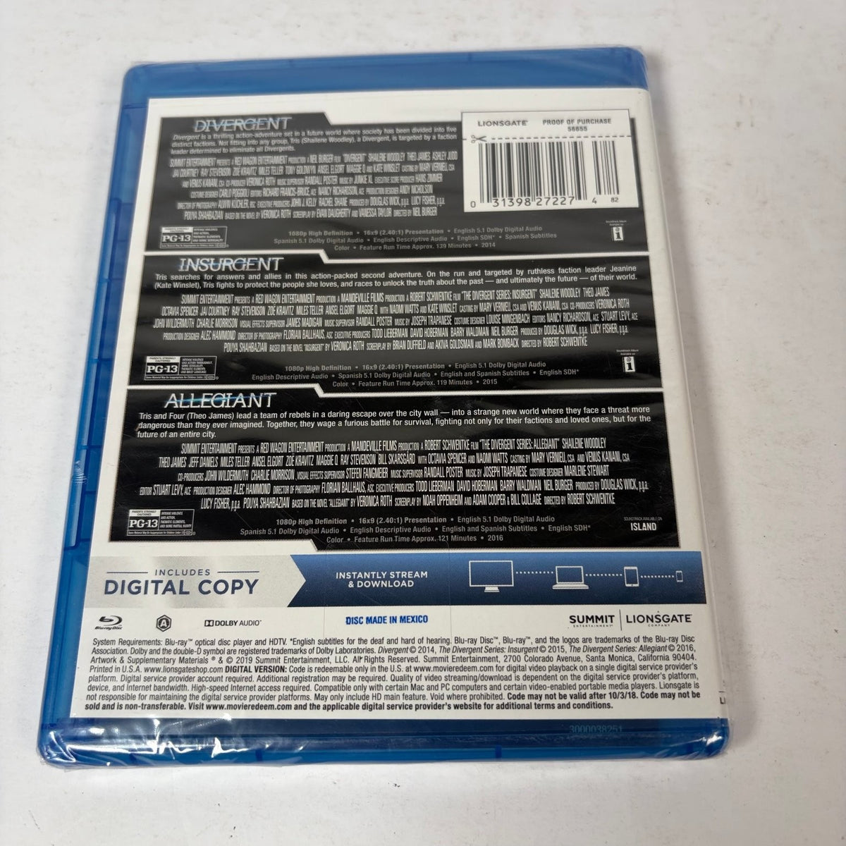 The Divergent Series 3-Film Collection Blu-ray + Digital (Divergent, Insurgent