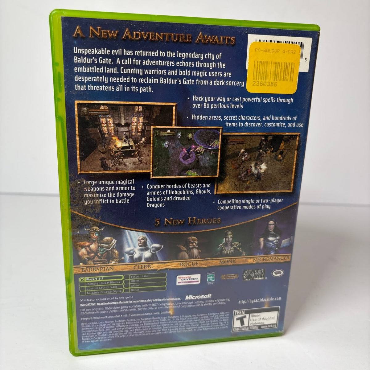 Baldur's Gate Dark Alliance II 2 Microsoft Xbox Original Action RPG Complete CIB