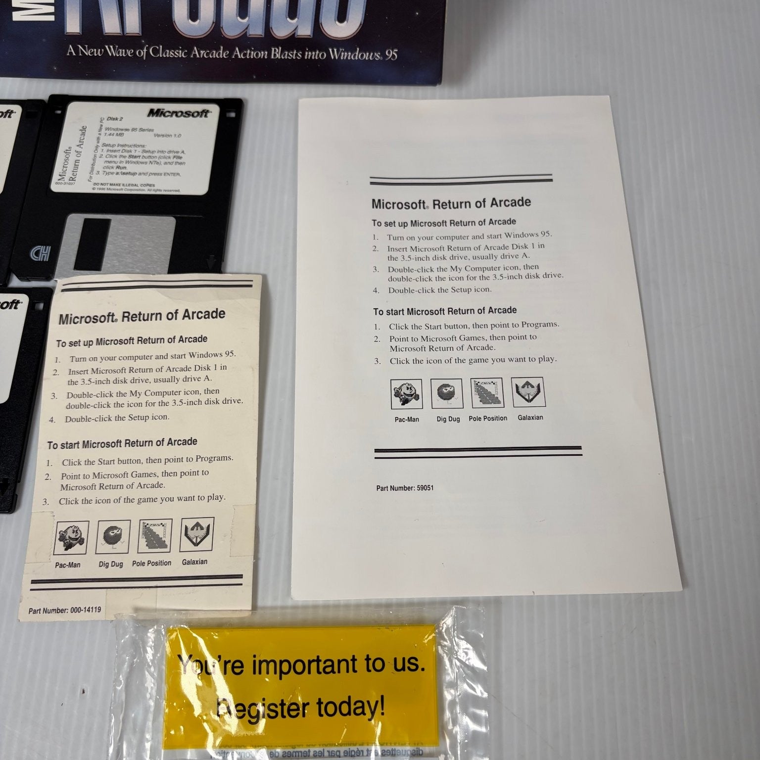 Microsoft Return of Arcade Big Box PC 3.5" Floppy Windows 95 Video Game Namco