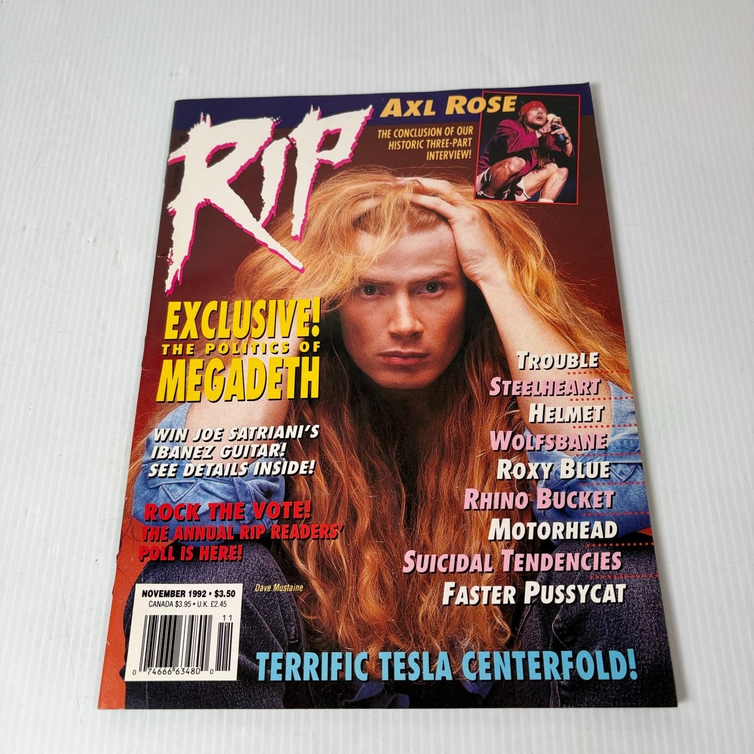 RIP Magazine November 1992 Dave Mustaine Megadeth Tesla Centerfold Heavy Metal