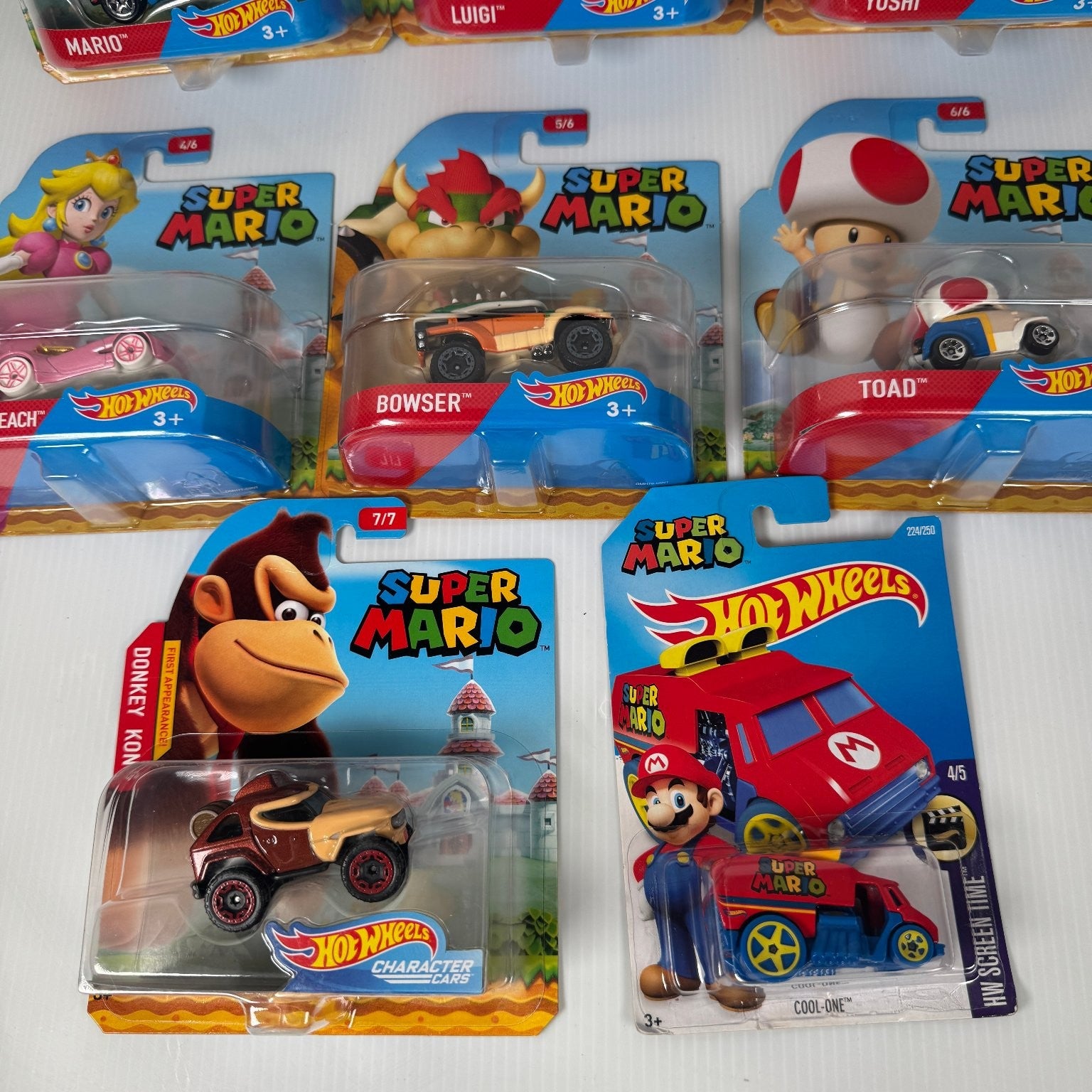 Mattel Hot Wheels Super Mario Character Cars 1/64 Scale Full Set w/ Extras