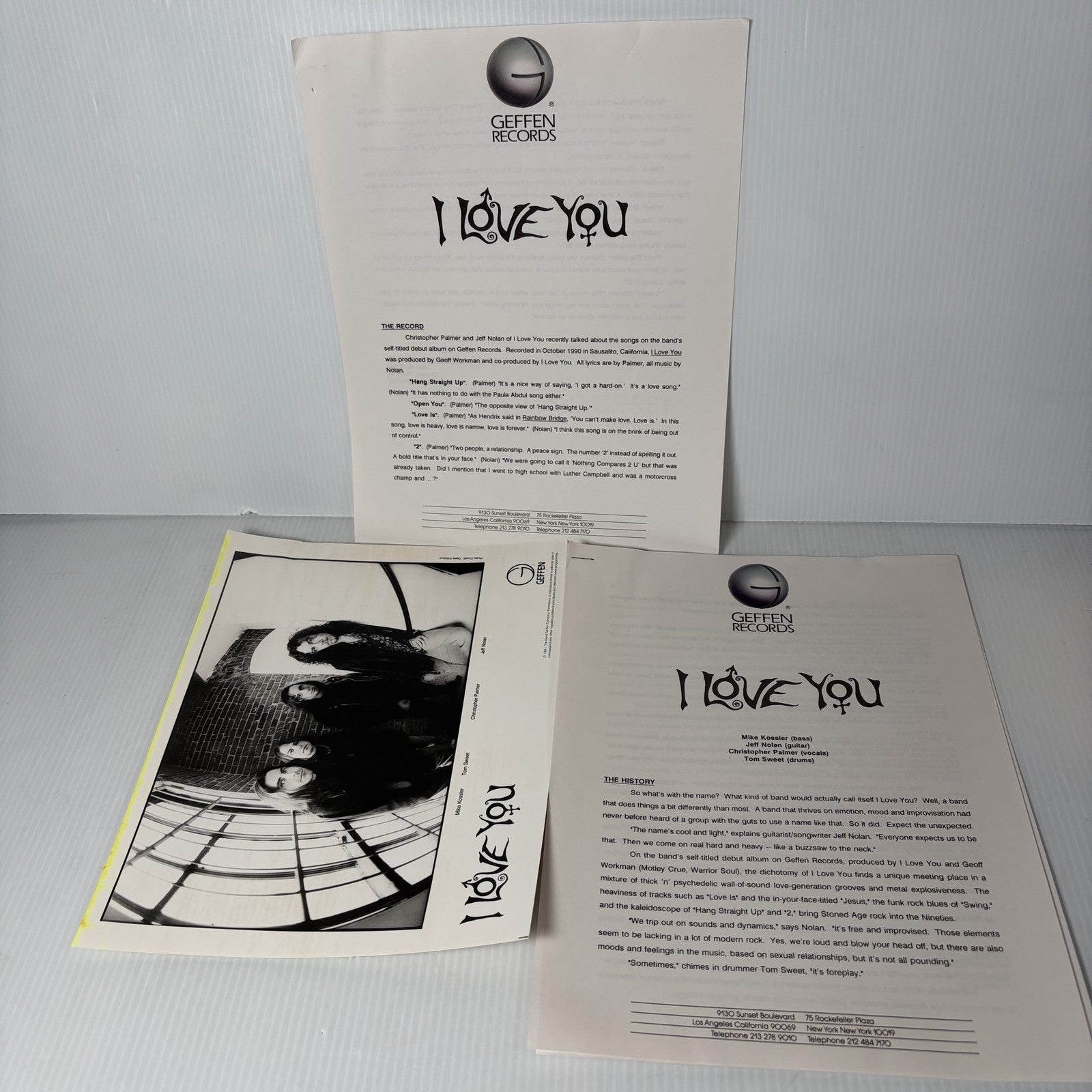 I Love You Band Geffen Records 1991 Press Kit with Photo & Bio Rock Music