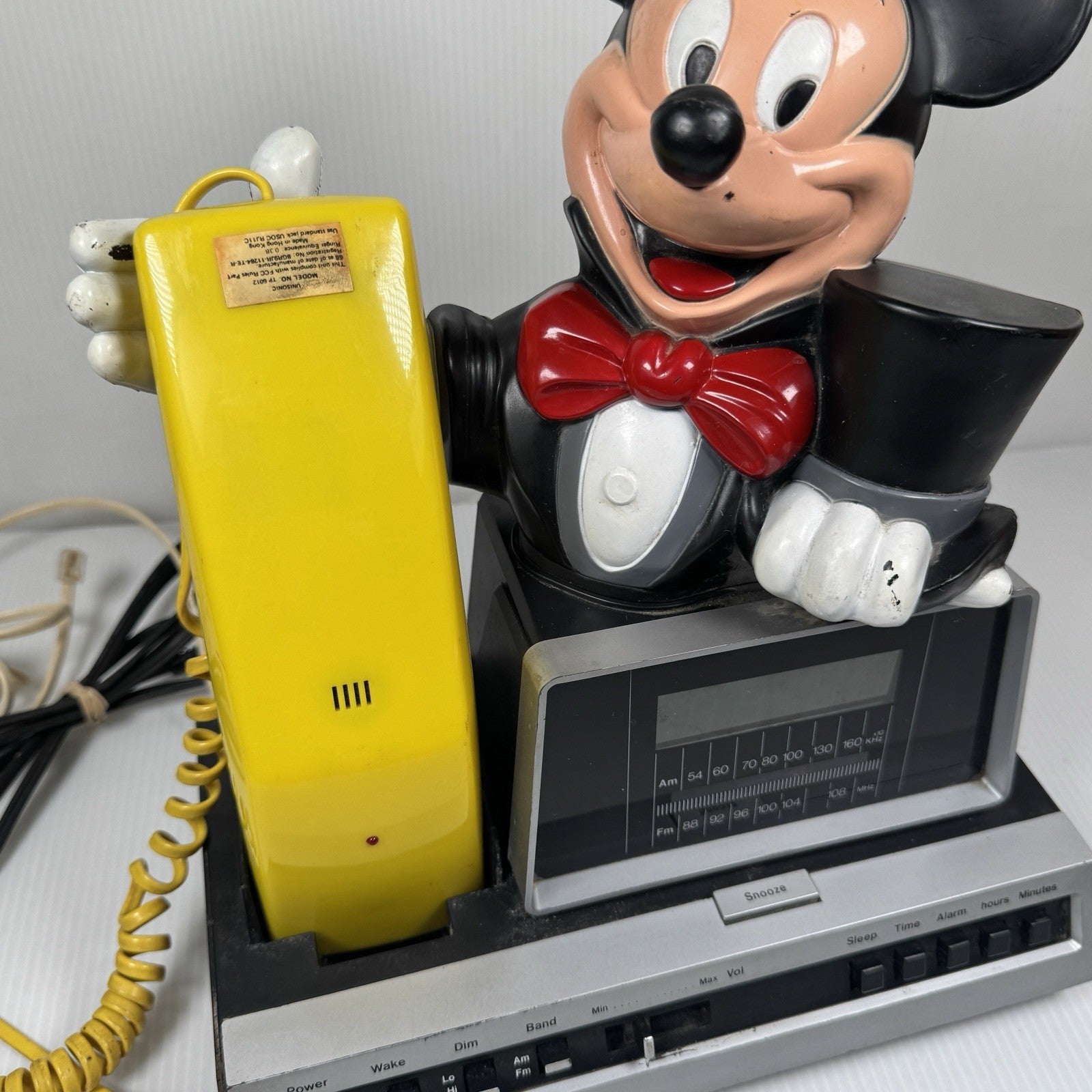 Unisonic Mickey Mouse Phone Radio Alarm Clock Model 6052 AS IS For Repair