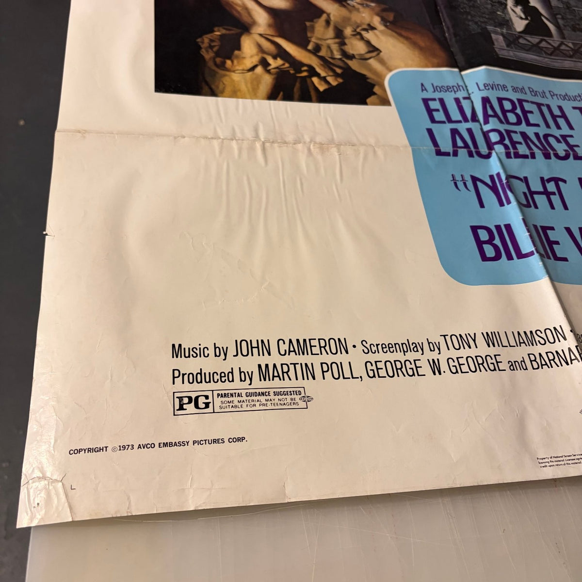 Vintage Night Watch 1973 One Sheet Movie Poster Elizabeth Taylor Laurence Harvey