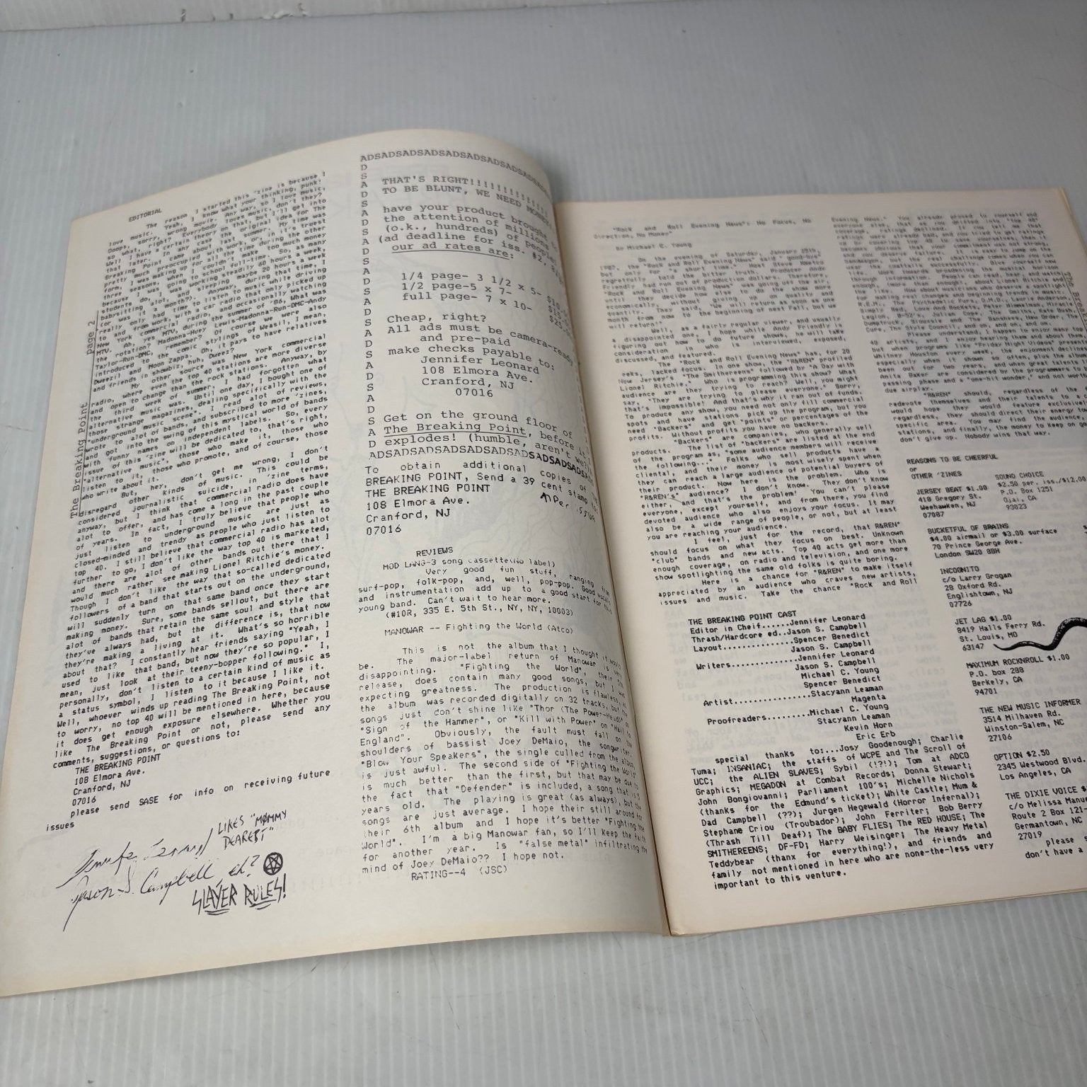 The Breaking Point Vol 1 Issue 1 1986 NJ Underground Music Zine The Smithereens