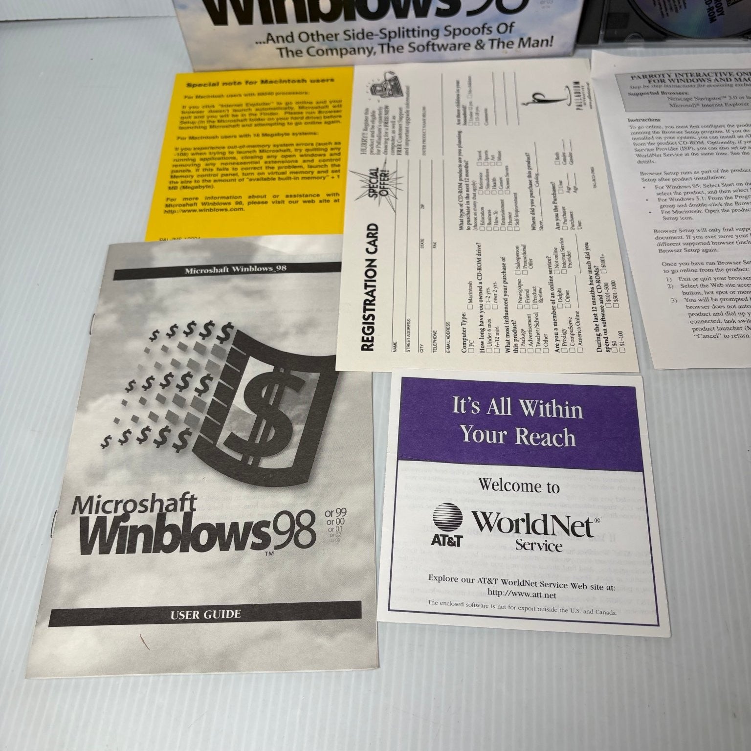 Microshaft Winblows 98 Big Box PC Parody CD-ROM Mac Video Game Retro Complete