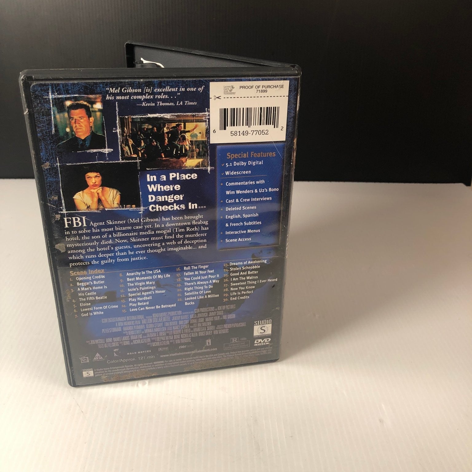 The Million Dollar Hotel DVD 2000 Millennium Series Mel Gibson Wim Wenders