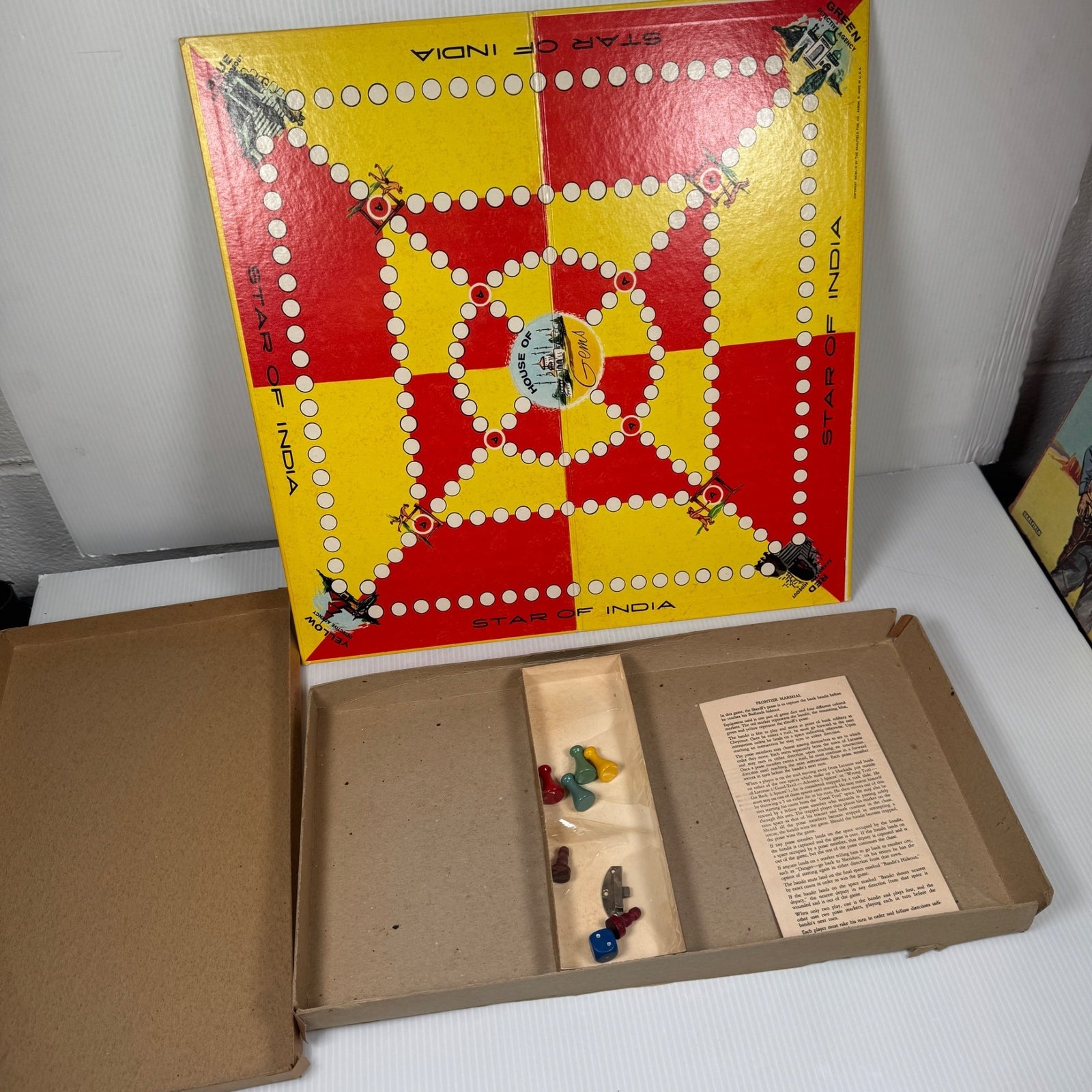 Frontier Marshal & Star Of India Vintage Double Sided Board Game Set in Worn Box