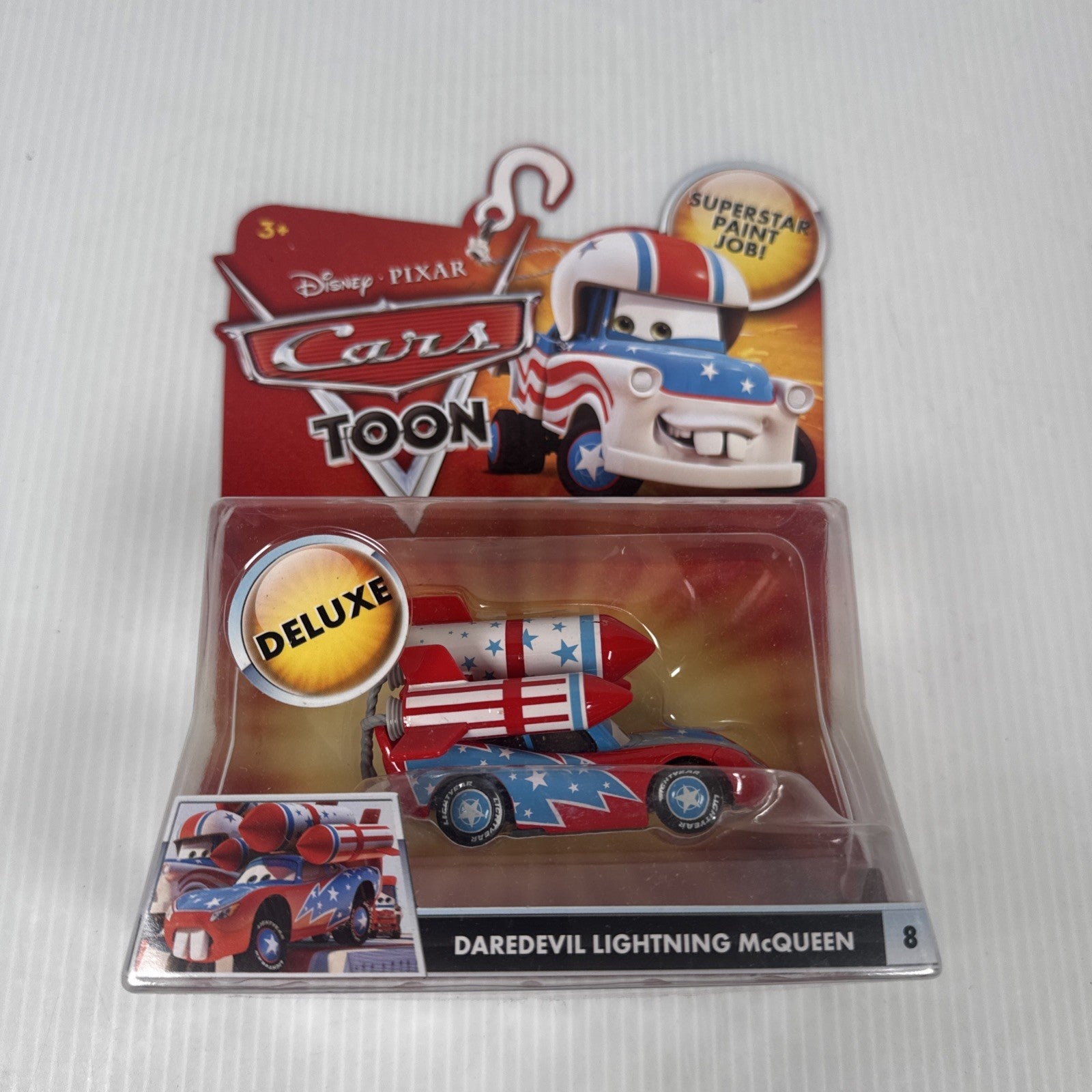 Mattel Disney Pixar Cars Toon Daredevil Lightning McQueen Deluxe #8 Die-Cast Toy