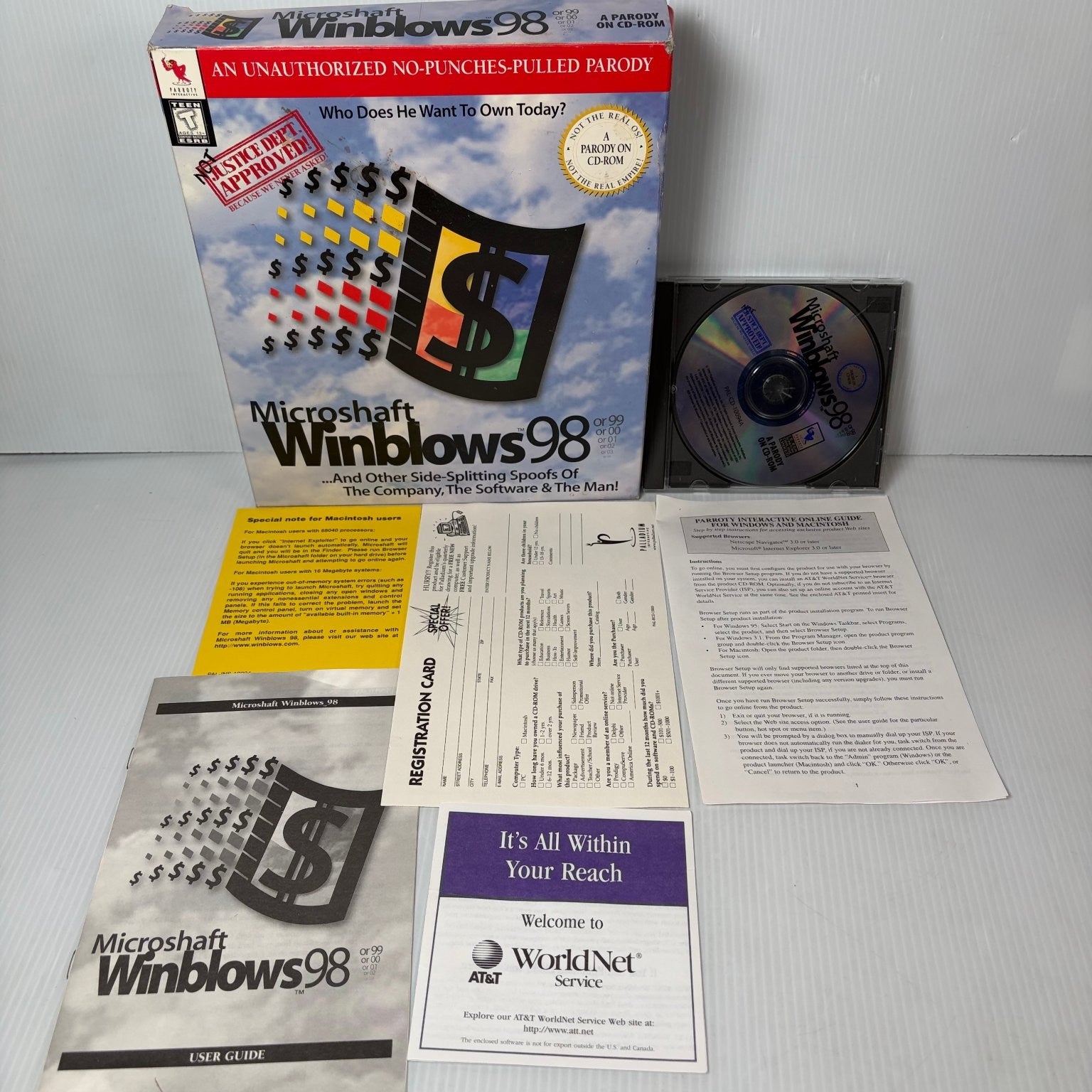 Microshaft Winblows 98 Big Box PC Parody CD-ROM Mac Video Game Retro Complete