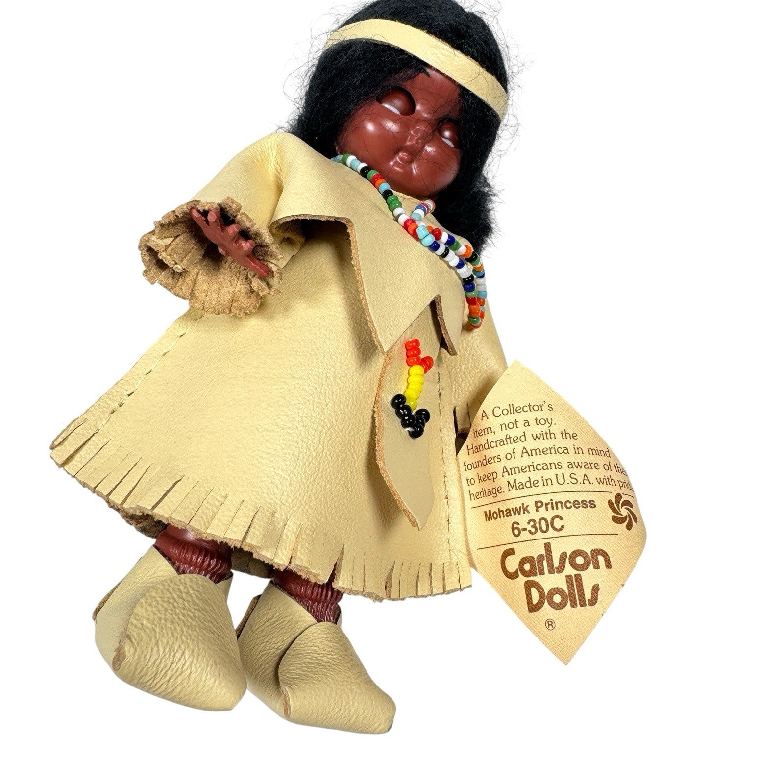Carlson Dolls 5" Native American Mohawk Princess 6-30C Beaded Leather USA w/ Tag