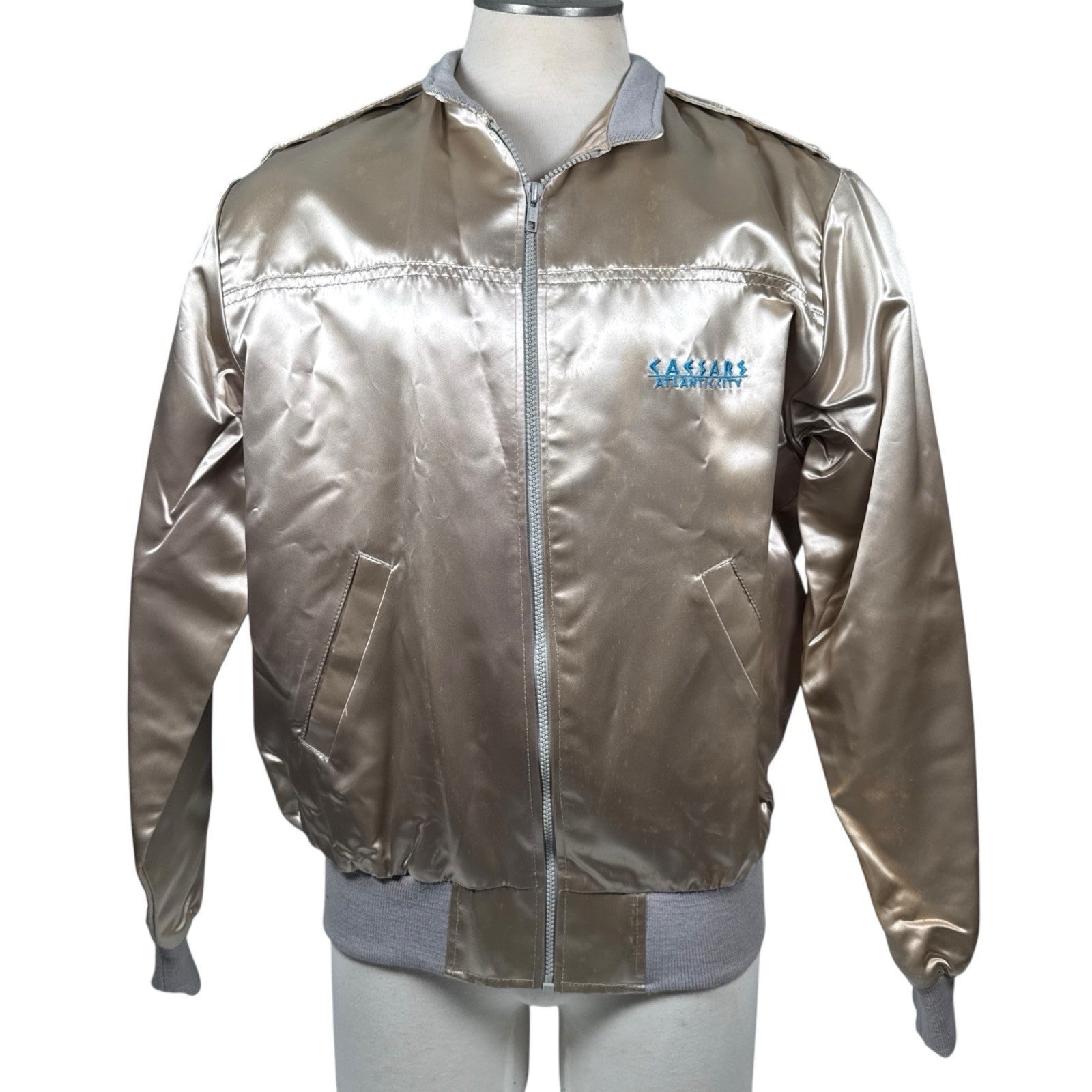 Vintage 1980s Caesars Atlantic City Embroidered Gold Bomber Jacket Mens Large