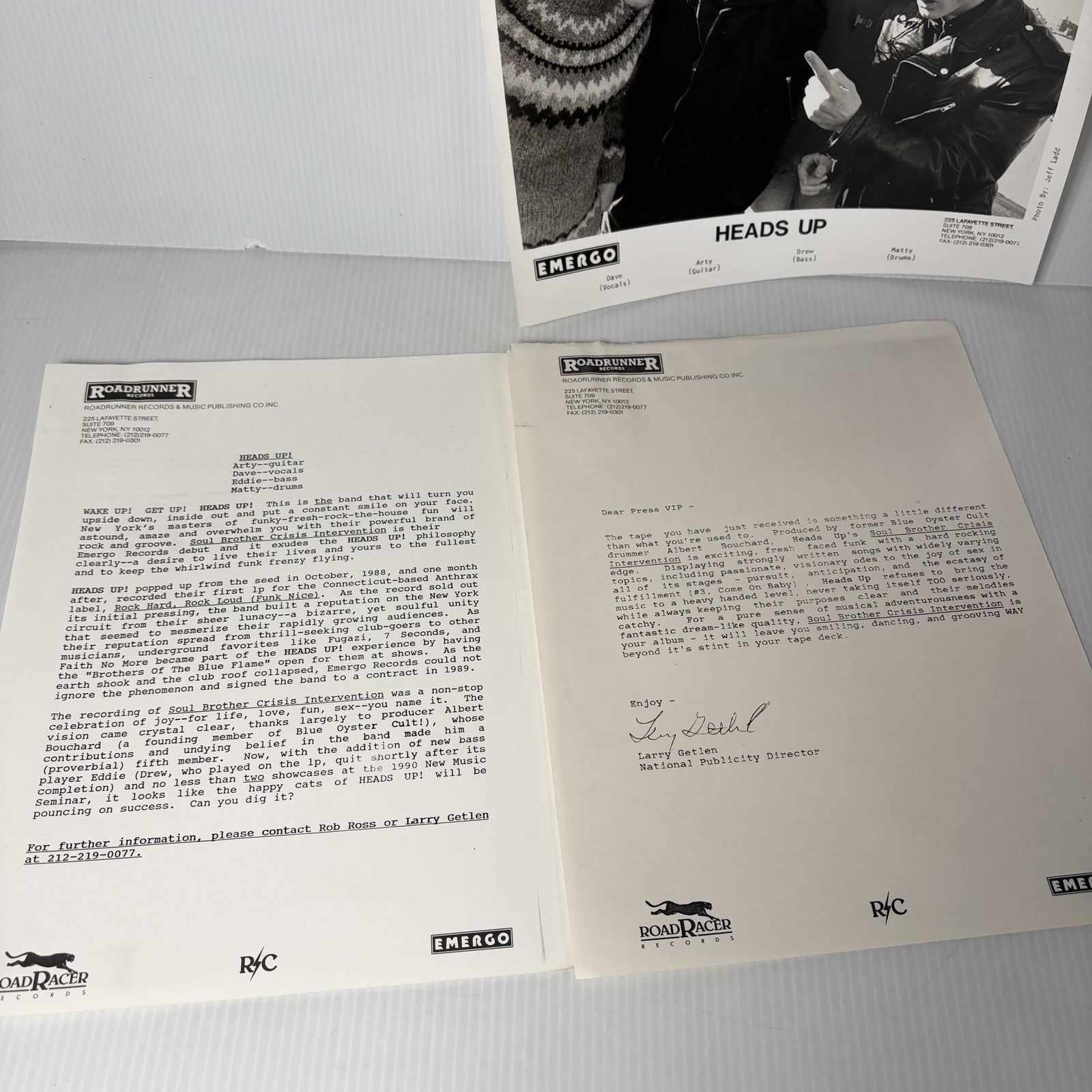 HEADS UP Band Roadrunner Records Press Kit Photo Bio Rock Music Memorabilia
