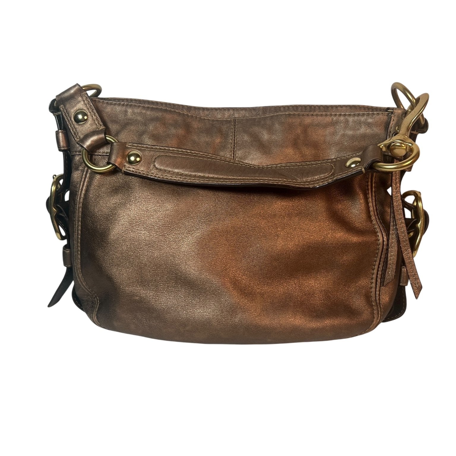 Y2K Coach Zoe Metallic Bronze Leather Hobo Handbag F0882-12671