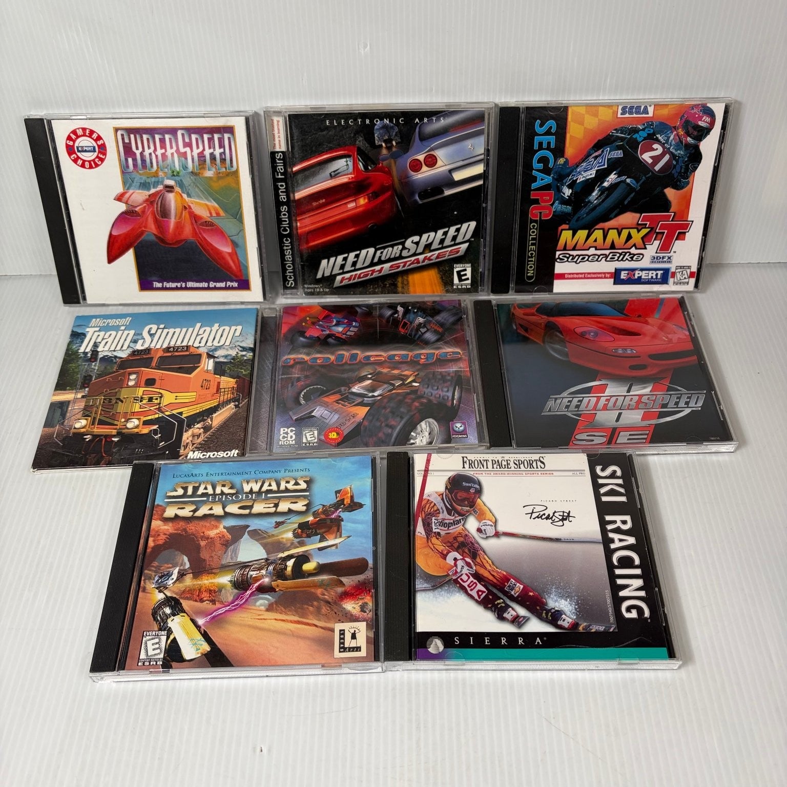 Mixed Lot 8 Retro PC Racing Games Pod Racer, Need for Speed, Cyberspeed & More