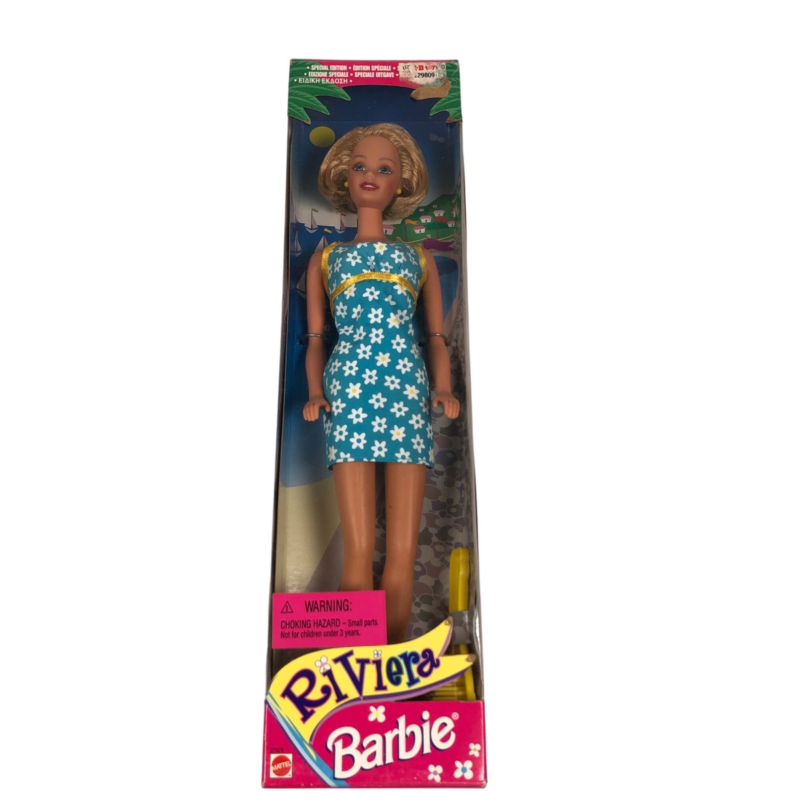 Vintage 1998 Riviera Barbie Doll Open Box Blue Floral Dress Blonde Hair