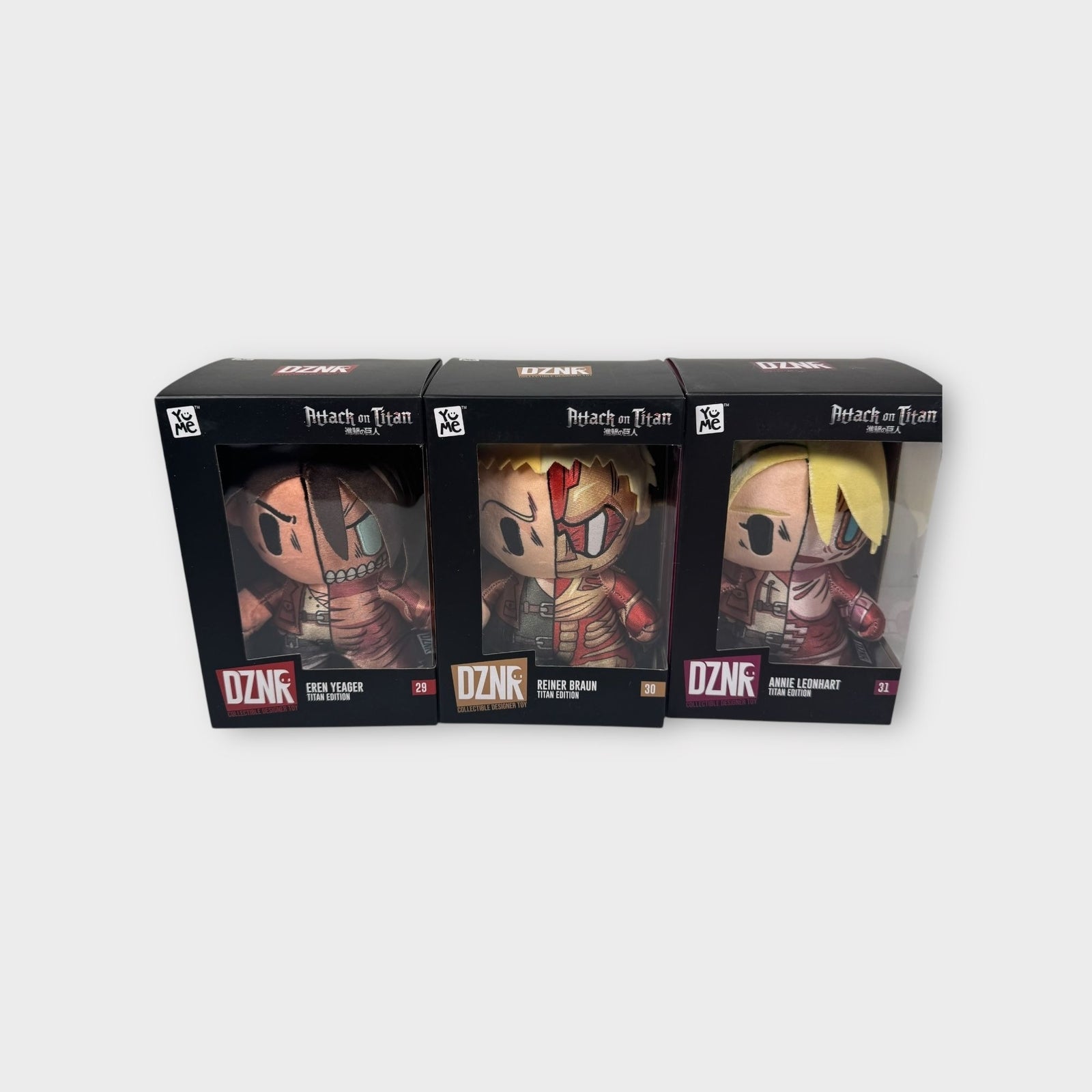 Attack On Titan DZNR Plush Figures Titan Edition Set of 3 Eren Reiner Annie