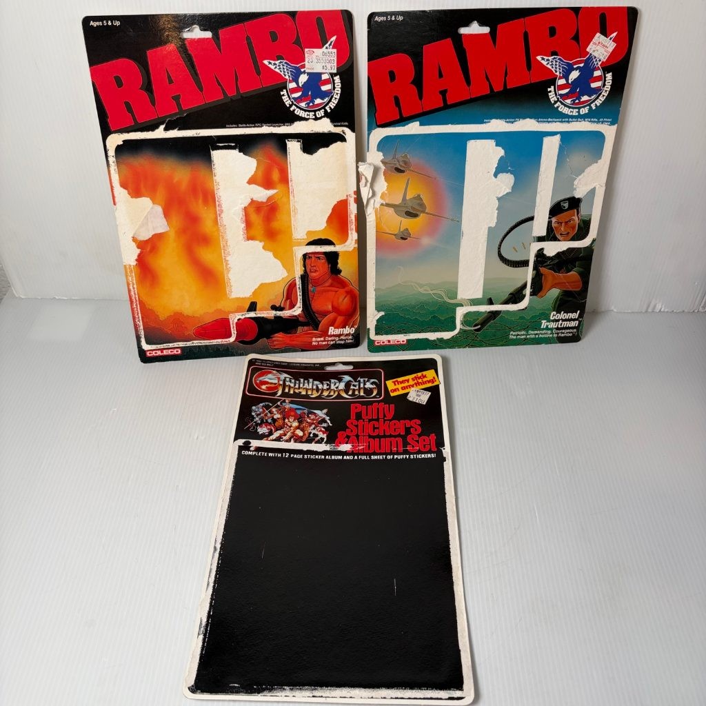Vintage 1980s Rambo Force of Freedom Cardbacks & ThunderCats Sticker Cardback